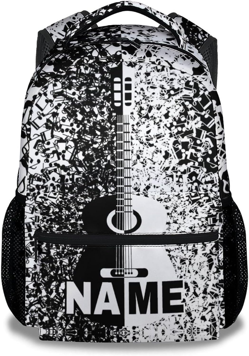 Mercuryelf Personalized Guitar Backpack for Girls & Boys, 16 Inch Black White Backpacks for School