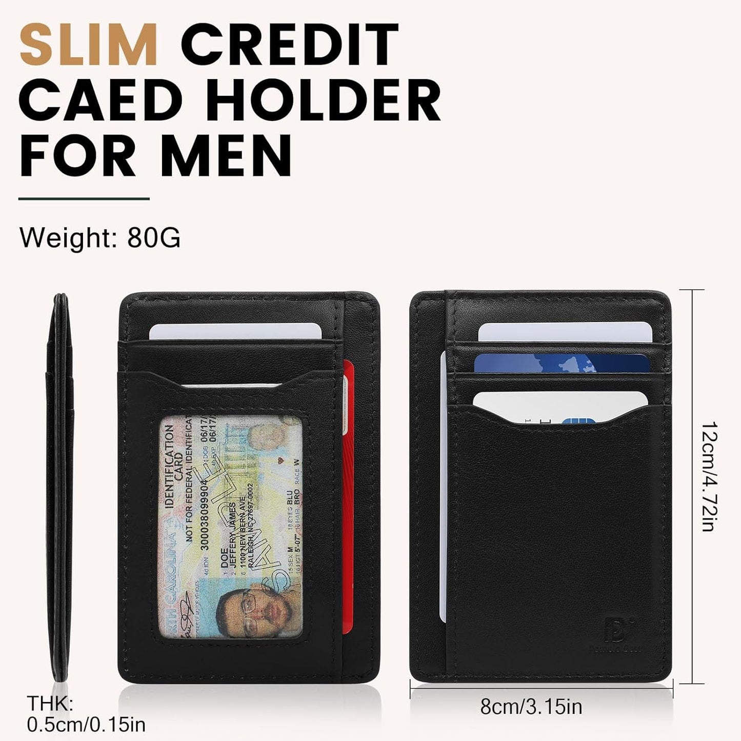 Pomelo Best Top Grain Genuine Leather Wallet for Men and Women, Slim Minimalist Front Pocket RFID Blocking Card Holder for Travel, Gifts, Black