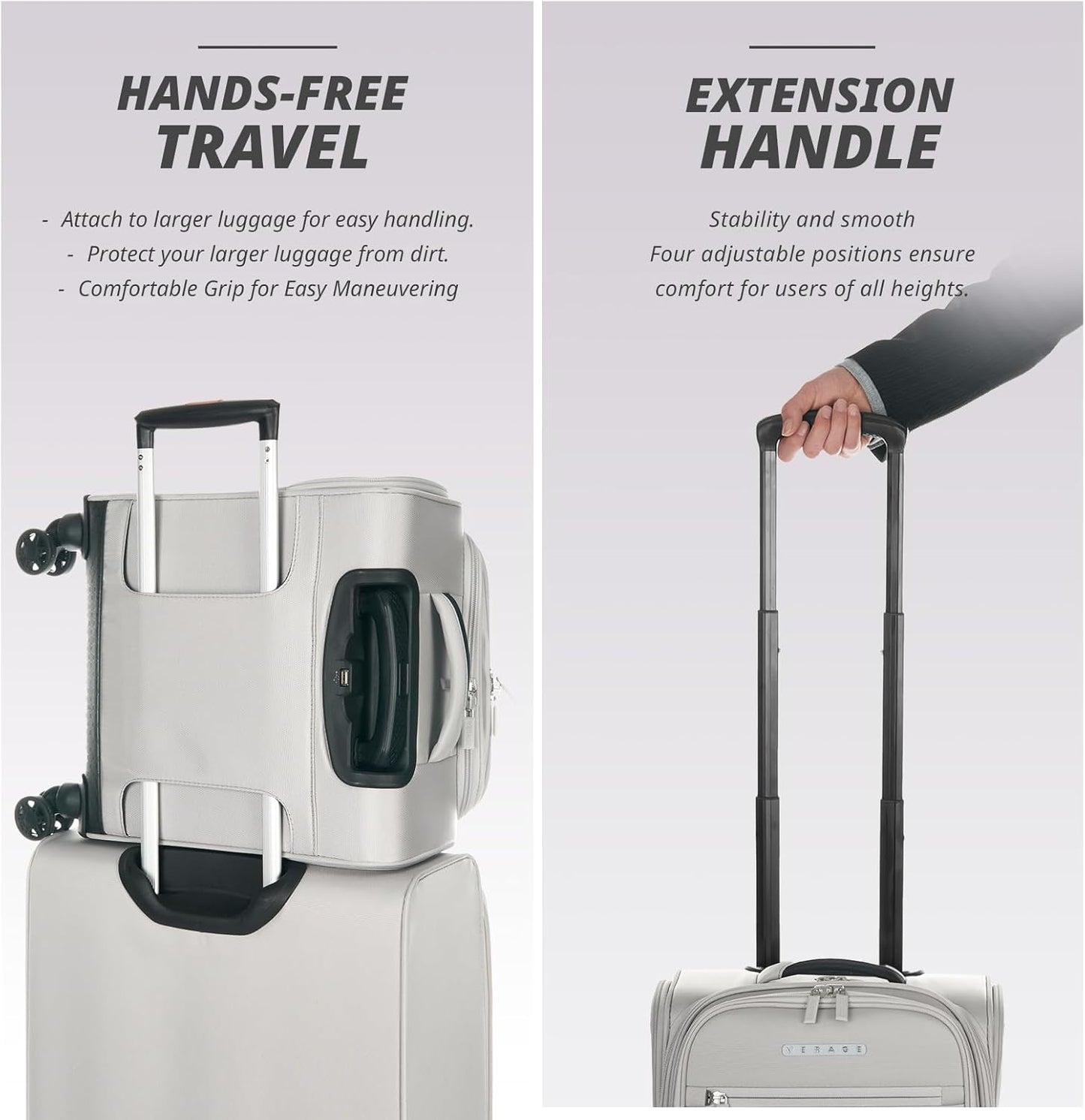 Verage Underseat Carry On Luggage with Spinner Wheels (Cloud Gray, 14.5-Inch Plus Underseat Pro)