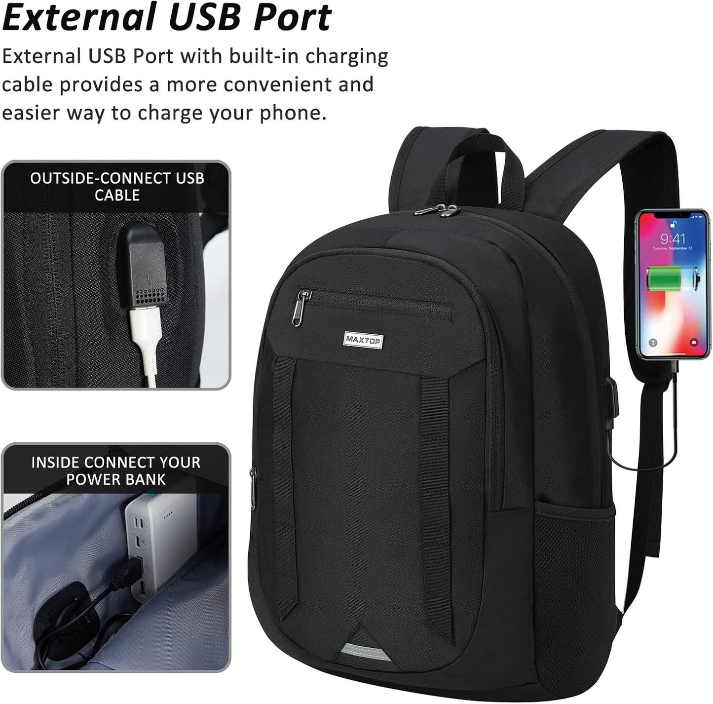 MAXTOP Travel Laptop Backpack Business Backpacks with USB Charging Port Water Resistant School College Bookbag