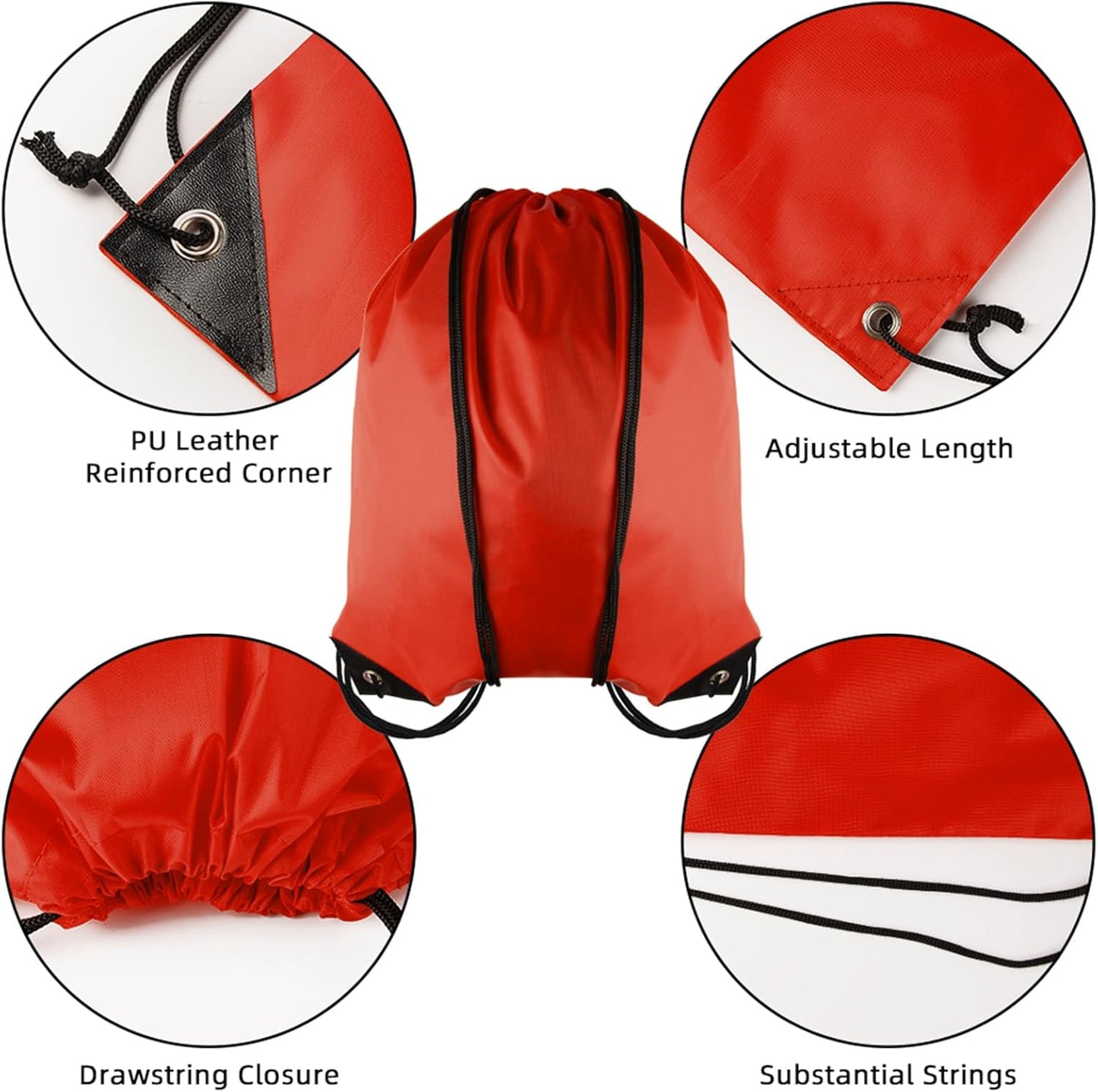 GoodtoU Nylon Drawstring Bags - Bulk 48Pcs Red Cinch Sack Gym Backpack for Sport, Traveling, Team