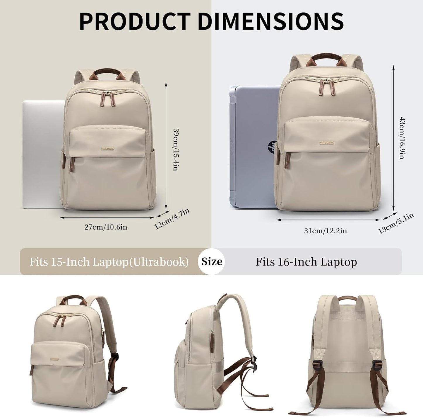 GOLF SUPAGS Laptop Backpack for Women Fits 16 Inch Notebook Casual Daypack Purse Work Travel College Bag (Apricot)