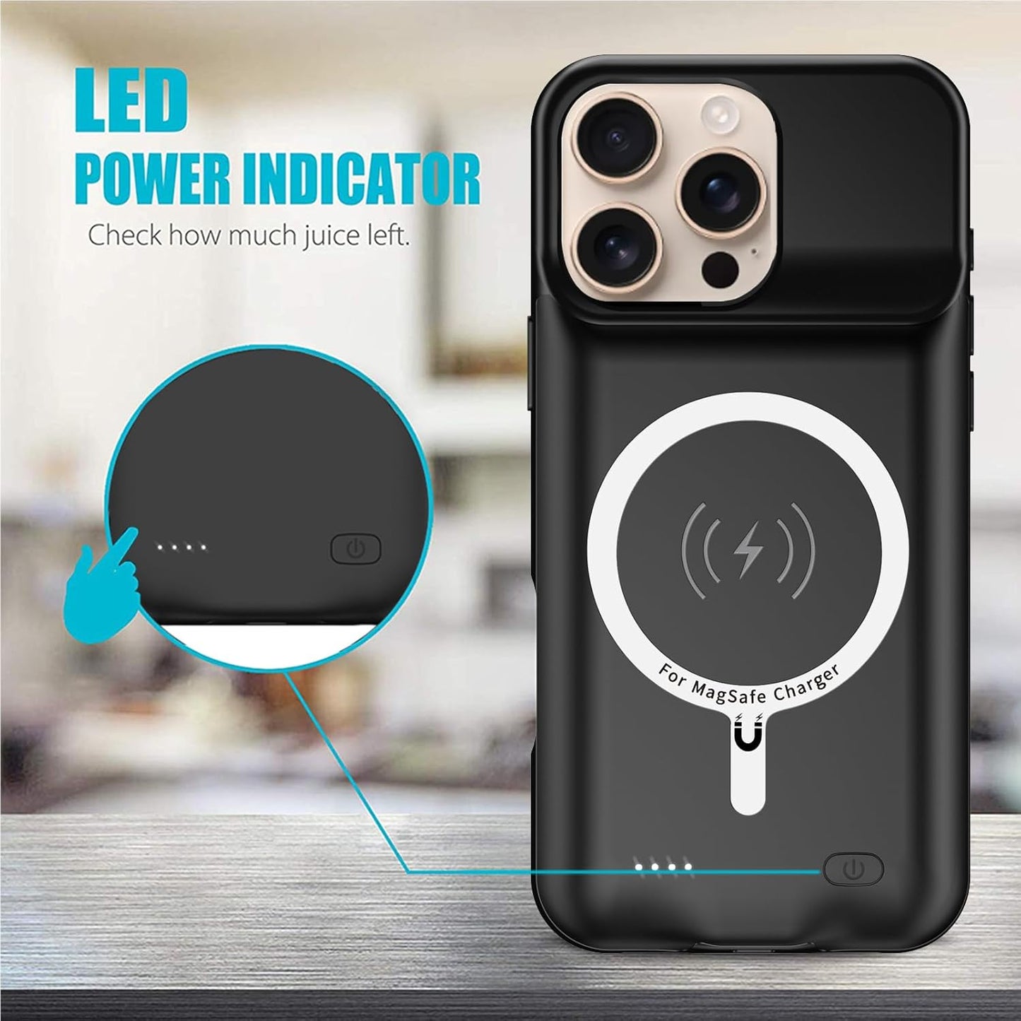 Battery Case for iPhone 16 Pro Max, 12000mAh Capacity Portable Charger Case Rechargeable Smart Battery Pack Compatible with iPhone 16 Pro Max 6.9 inch Charging Cover Support Wireless Charging-Black