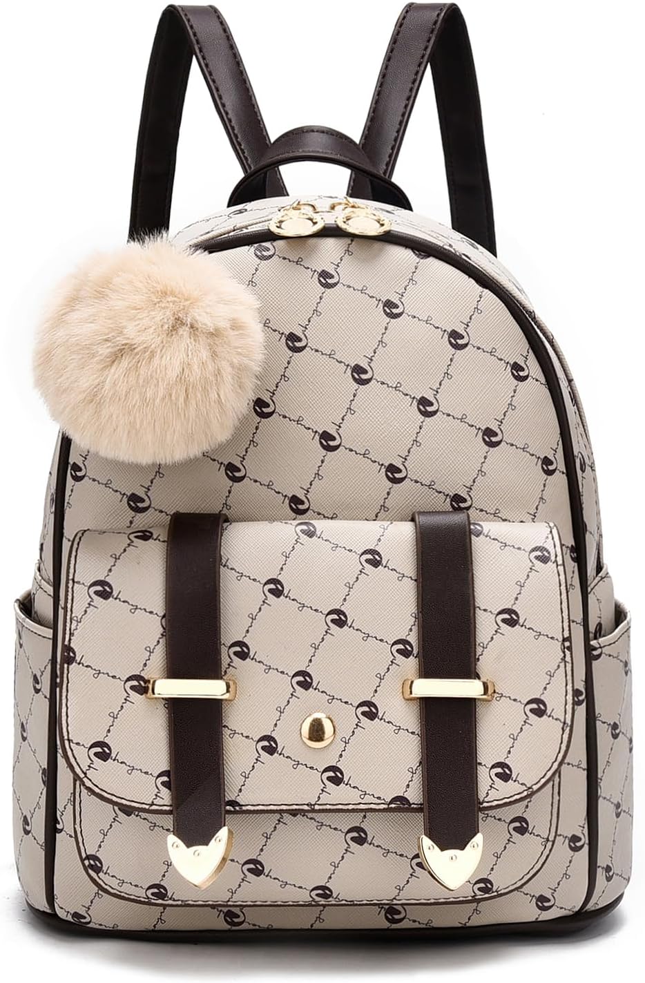 I IHAYNER Girls Fashion Backpack Mini Backpack Purse for Women Teenage Girls Purses PU Leather Pompom Backpack Shoulder Bag