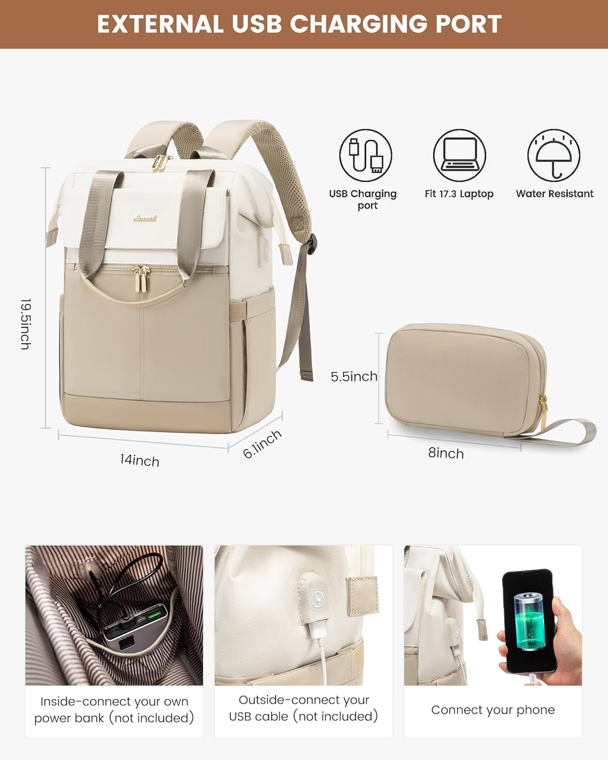 LOVEVOOK 17.3 Inch Laptop Backpack for Women, Large Capacity Travel Backpack with Organizer Bag