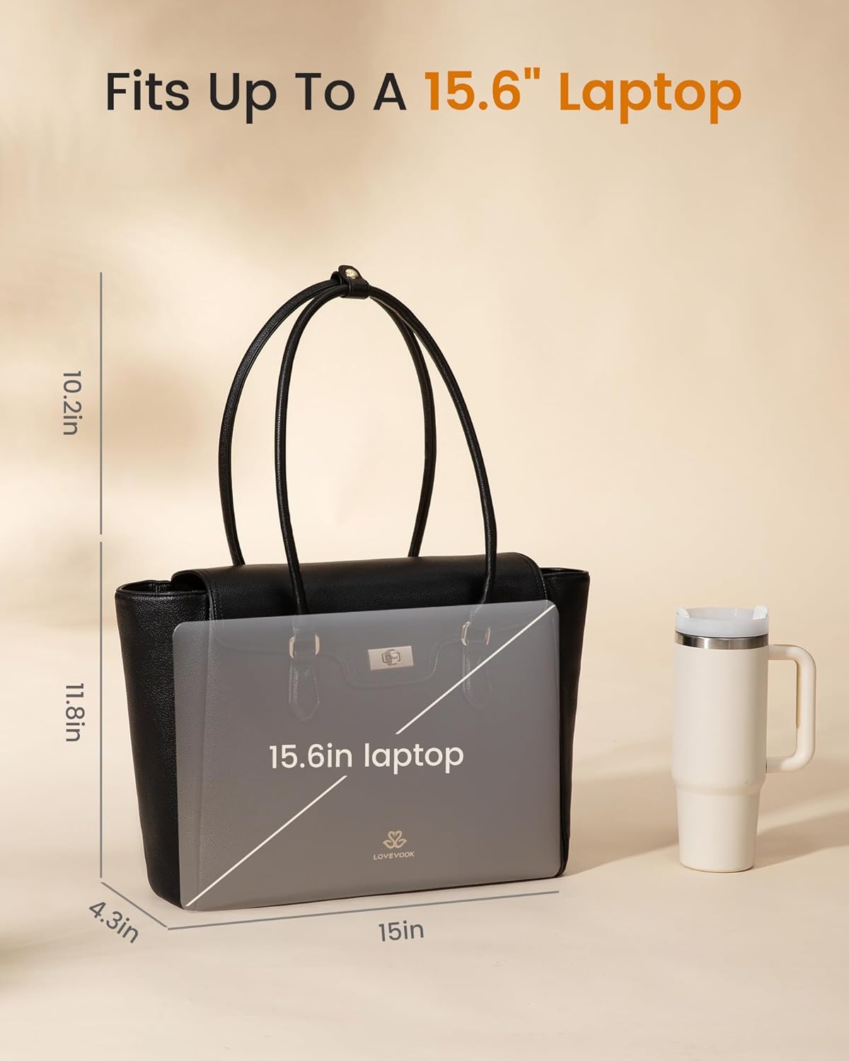 LOVEVOOK Laptop Bag for Women Soft Leather Work Bag, Office Shoulder Tote Purse with Flap Briefcase for Teacher Nurse