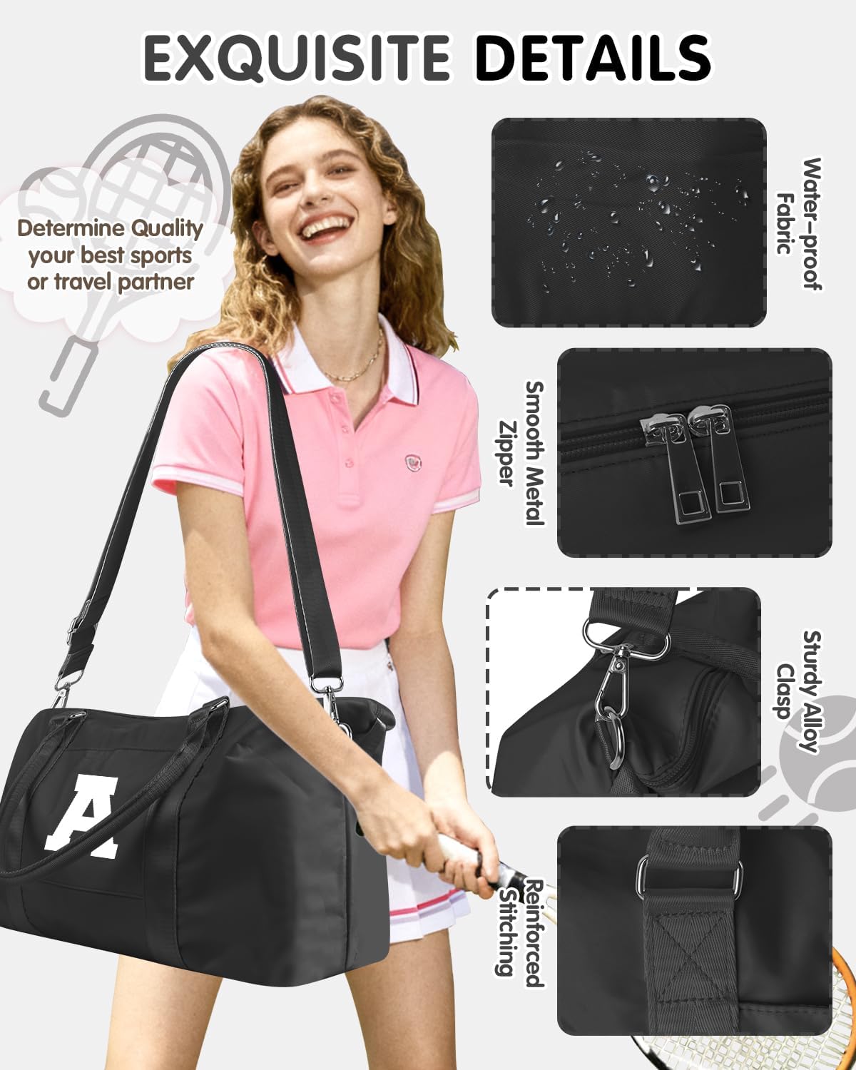 Initial Travel Duffel Bag Sports Gym Bag for Boys Teen Birthday Gifts,Black Personalized Weekender Bag Carry On Tote Bags for Men,Waterproof Overnight Luggage Bag Airplane Travel Essentials(Letter A)