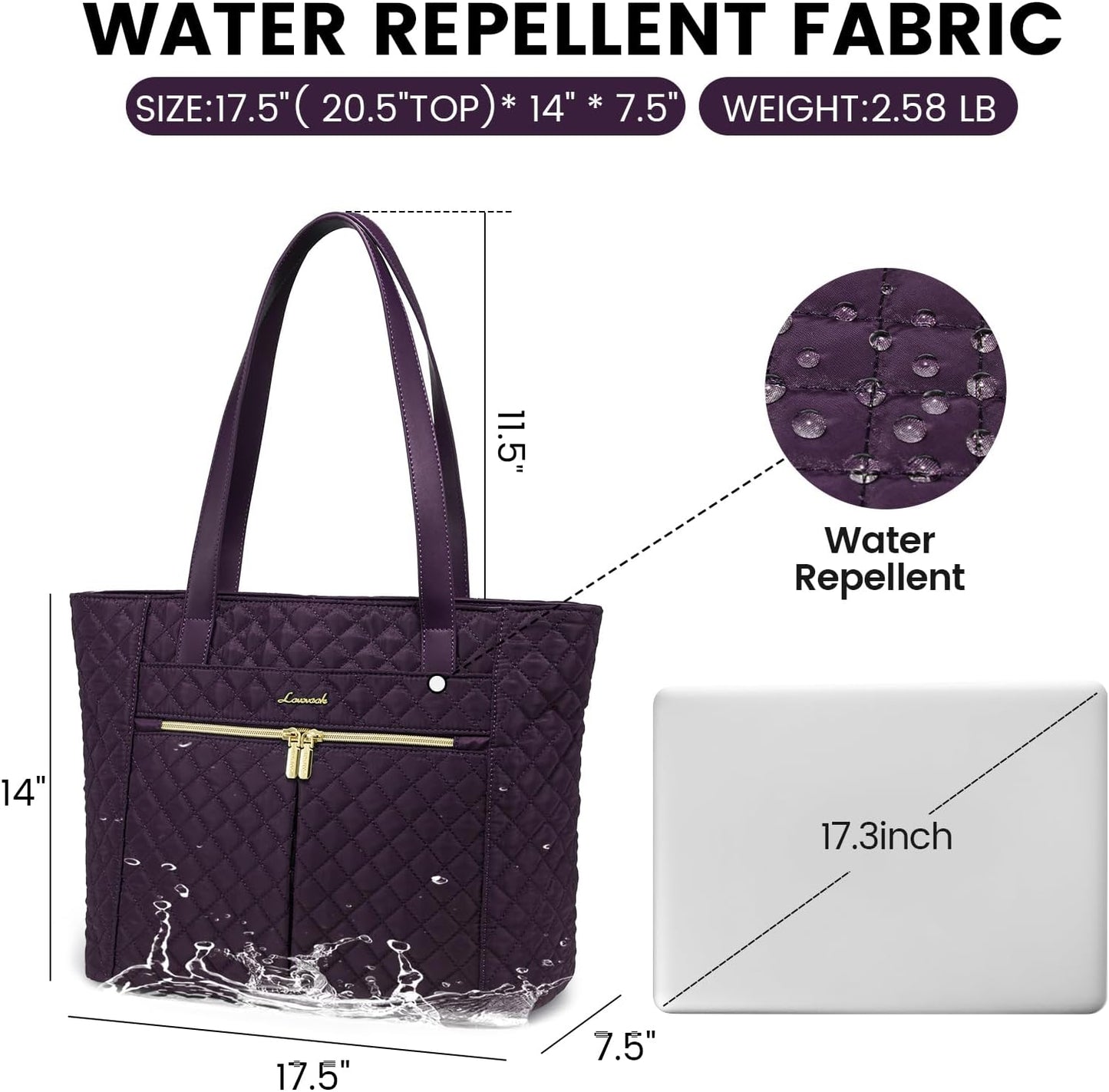 LOVEVOOK Laptop Bag for Women 17 inch,Diamond Quilted Work Tote Bags Womens Laptop Tote Bag Computer Shoulder Bags,Stylish Travel Tote Bags Laptop Purse Briefcase Handbag with Clutch Purse,Off-white