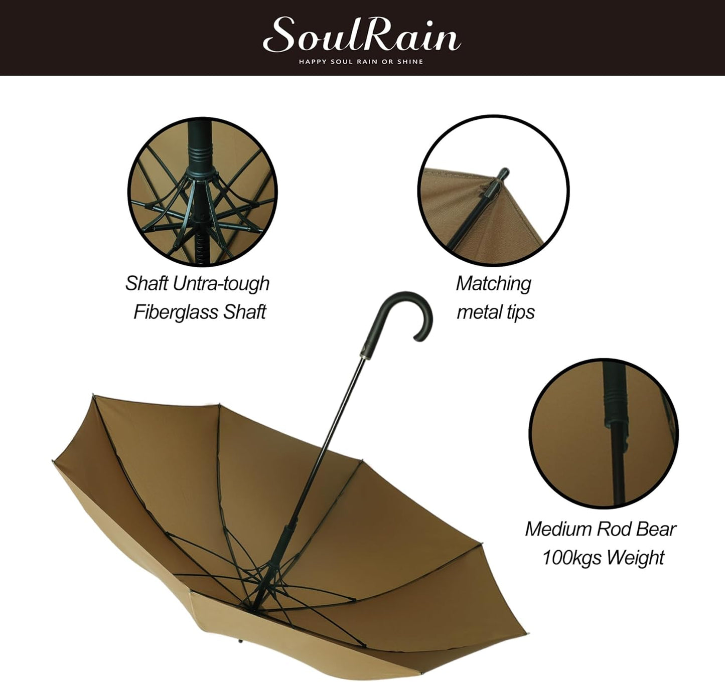 SoulRain 50 Inch Large Stick Umbrella Windproof Automatic Open Oversized J Handle Umbrellas for Men and Women Unbreakable Strong Travel Golf Umbrella