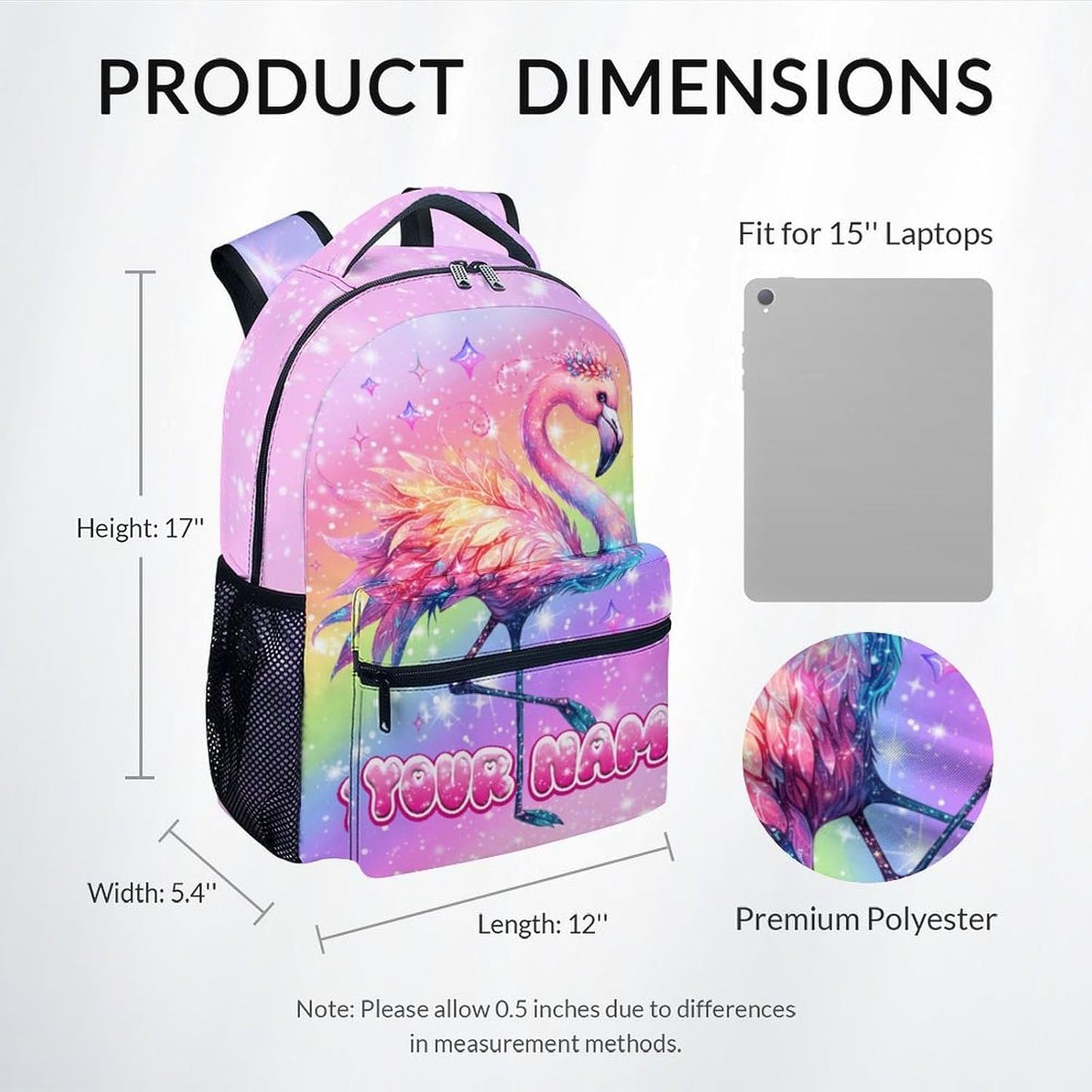 Personalized Kids Backpack, Personalized Flamingo Backpacks for Girls, 17" Child Bookbag for