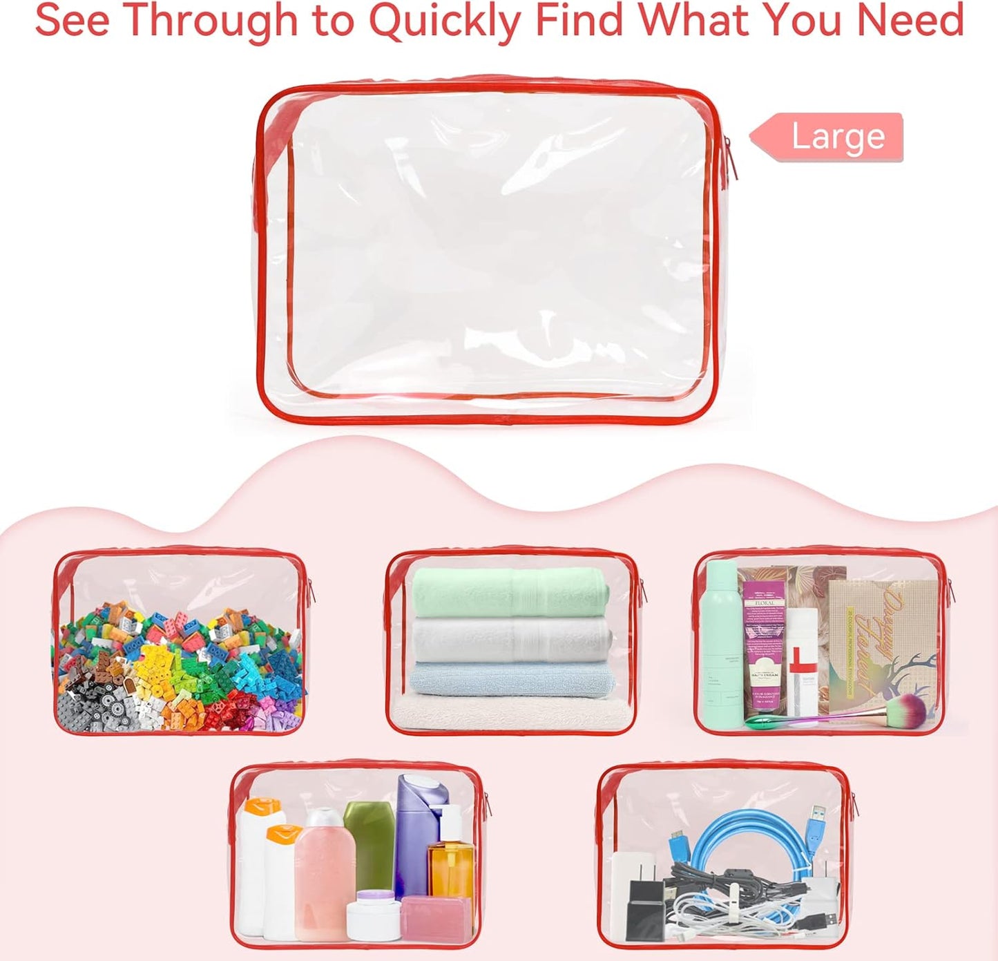 TISRATOK 12 PCS Clear Makeup Bag for Women with Zipper, TSA Approved Toiletry Pouch, Cosmetic Bag