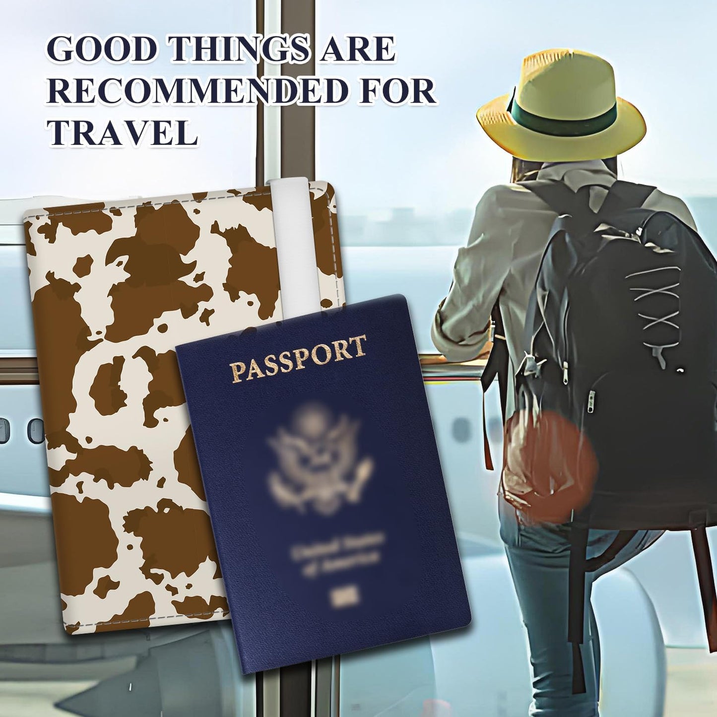 Passport Holder for Travel Essentials, RFID Premium Leather Passport Wallet Cover Case for Travel Must Haves Accessories, Passport Book Holders for Women Men Cute Retro Brown Cowprint