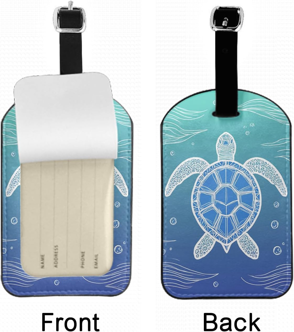 Sea Turtle Luggage Tag with Full Privacy Cover Sea Animal Bottom Hand Painted Bubble Travel Accessories Tags with Name ID Labels for Suitcases Women Men, 1 Pack