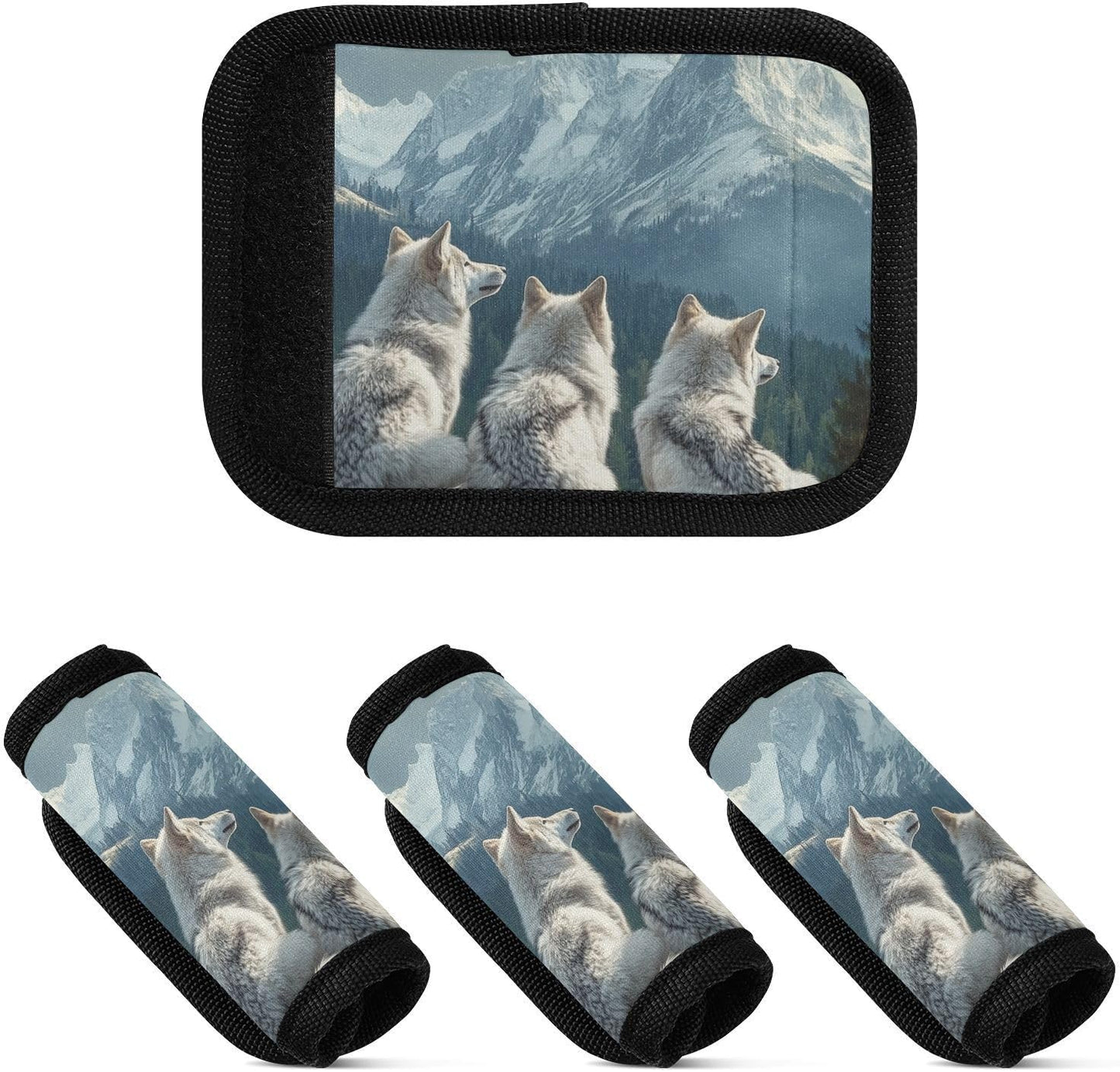 White Wolves and Mountain 2 Pack Luggage Handle Wraps Covers for Suitcase Identifiers Bag Tags Travel Accessories