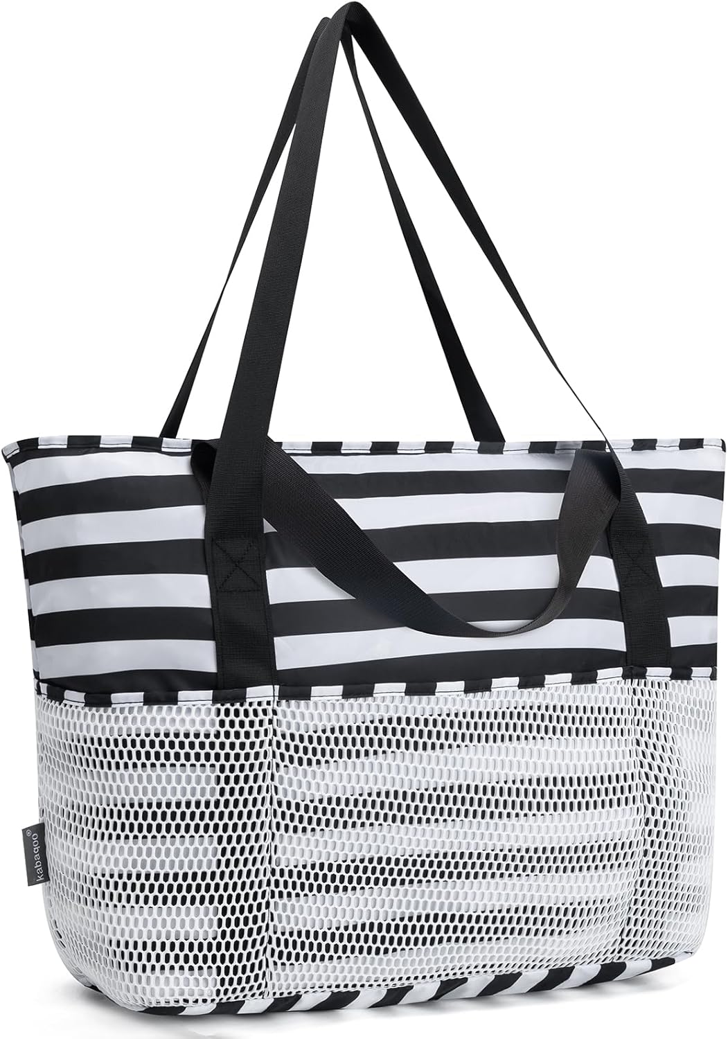 KABAQOO Large Beach Bag Waterproof Sandproof Tote Bag for Women with Zipper & Mesh Pockets for Pool Swim Travel Everyday