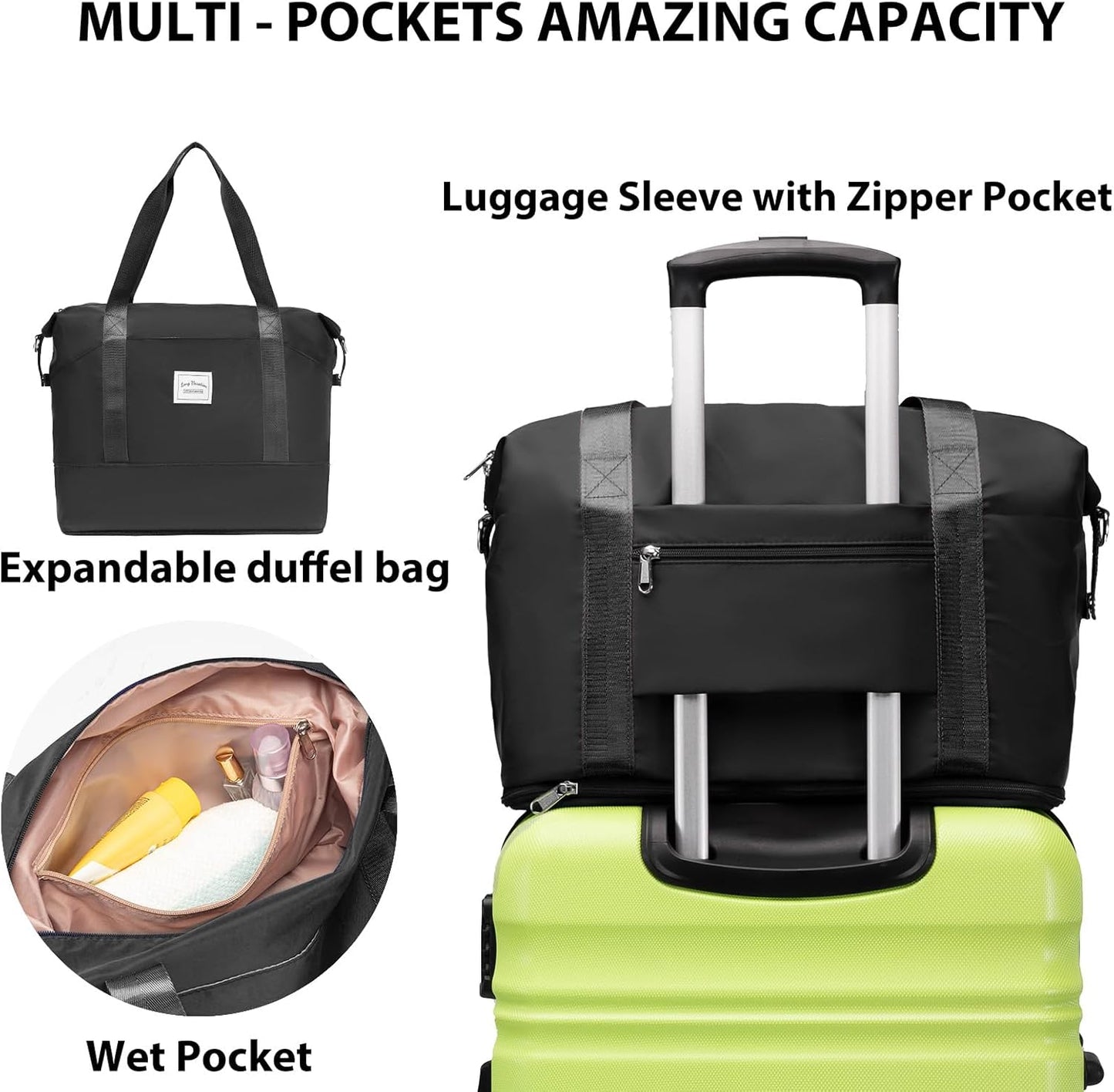 LONG VACATION 6 Piece Luggage Set Carry on Suitcase with ABS+PC hardshell, Spinner Wheels & YKK Zipper TSA Lock (APPLE GREEN, 6 piece set)
