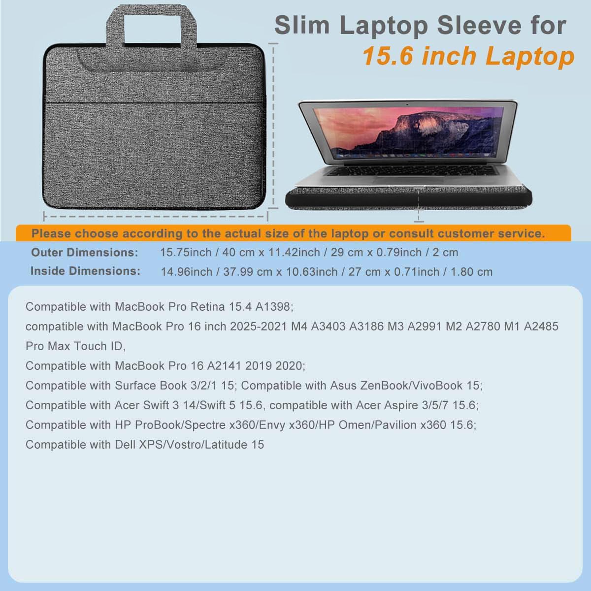 Laptop Case 15.6 inch Shoulder Bag, Durable Shockproof Protective Computer Carrying Briefcase with Multi-Pockets and Strap Compatible with Most 15.6 inch Notebooks,Dark gray-black