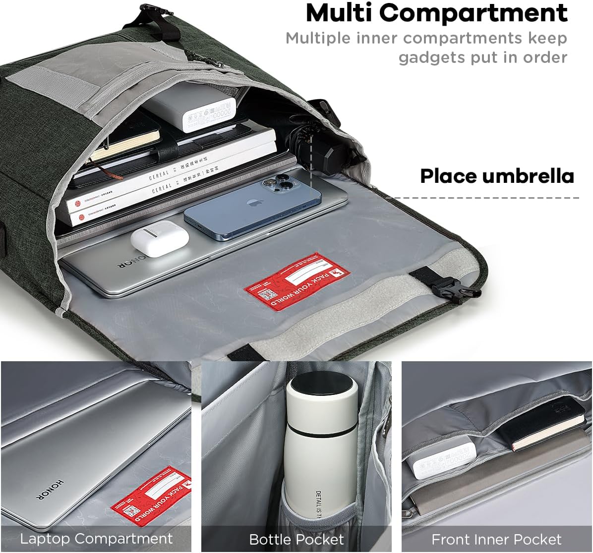 OIWAS Messenger Bag for Men, 15.6 Inch Laptop Crossbody Bags Women Casual Satchel Shoulder Bag College Travel Office Briefcase (15.6 Inch, Dark Green)