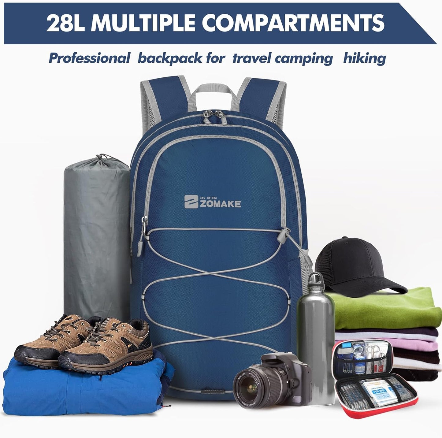 ZOMAKE Lightweight Packable Backpack 28L, Foldable Backpacks Water Resistant Collapsible Day Bag Light Daypack for Hiking