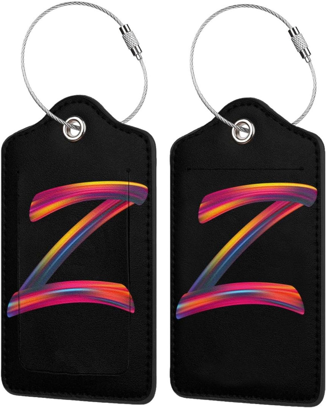 2 Pack Initial Luggage Tags for Suitcase, Colorful Letter Design Cruise Name Bag Tags, Novelty Baggage Identifiers with Full Privacy Cover, Leather ID Label for Women Men Kids Travel, Rainbow Letter Z