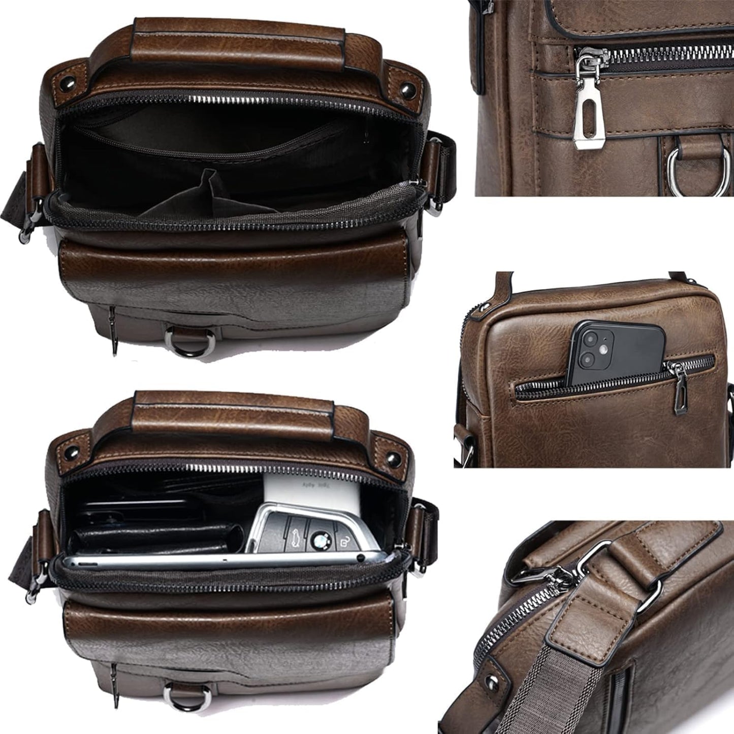 Vintage Genuine Leather Crossbody Bag for Men – Small Shoulder Satchel Handbag for Daily Use