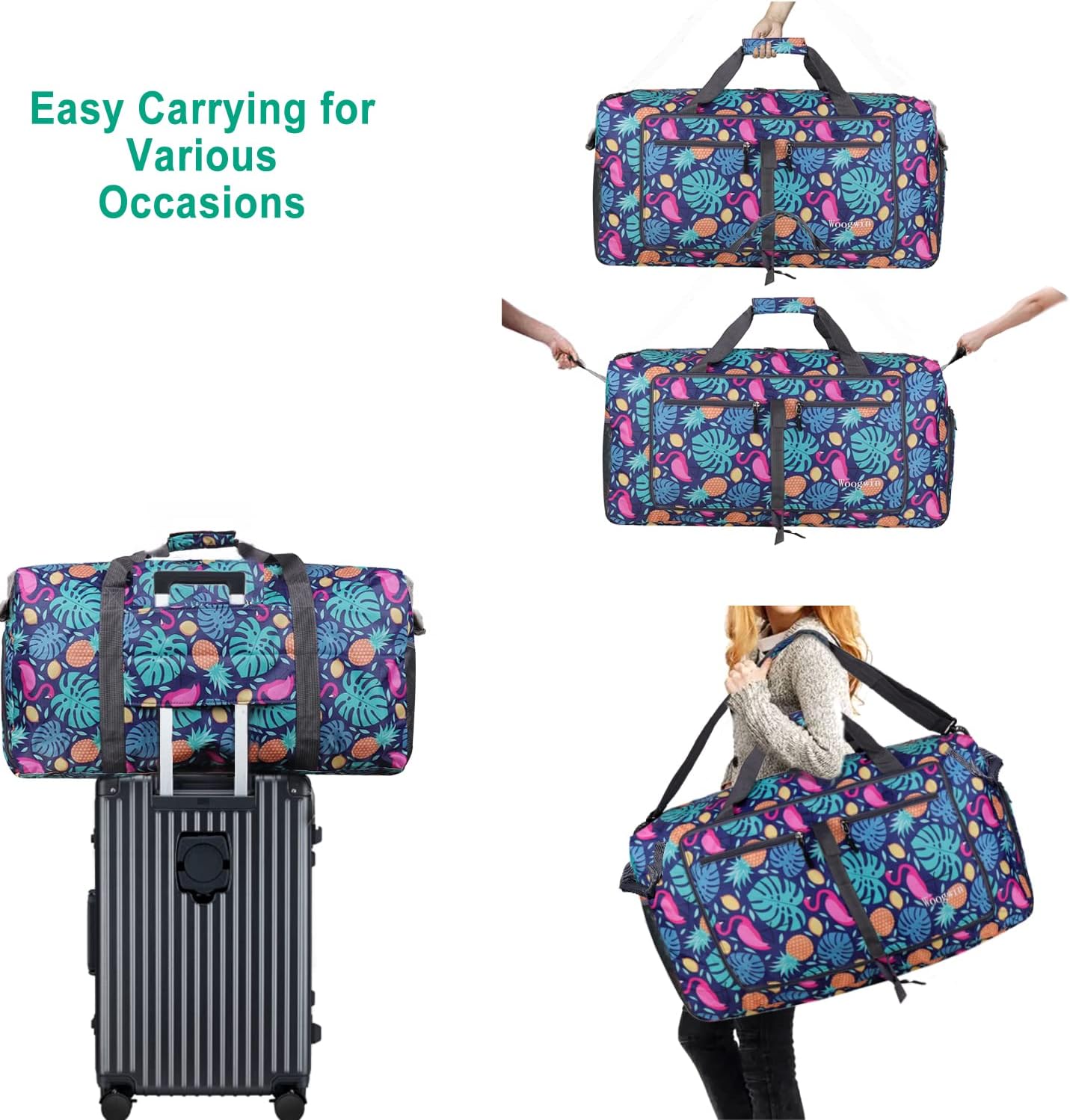 Woogwin Travel Duffel Bag Large Foldable Waterproof Overnight Bag for Beach Swim Bags Pool Sports Gym