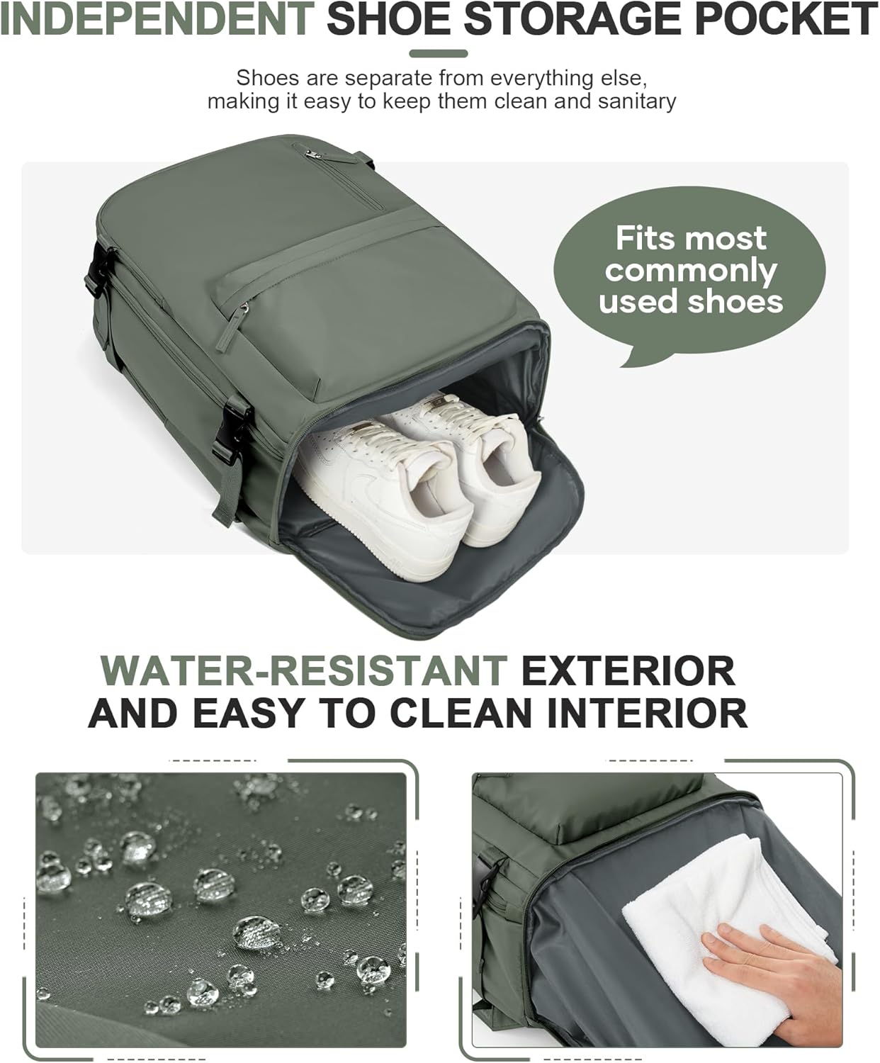 VGCUB Travel Backpack for Women Men for Spirit Airlines Personal Item Bag 18x14x8 Inches Laptop College Backpack,Waterproof Carry on Flight Approved Work Backpack,Large Army green