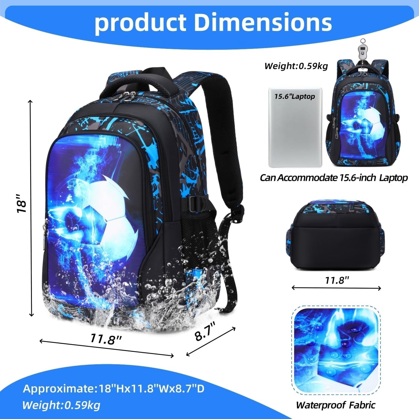 Boys Backpack Elementary School Bookbag Waterproof Durable Sturdy Kids Schoolbag Casual Travel Daypack(Blue)