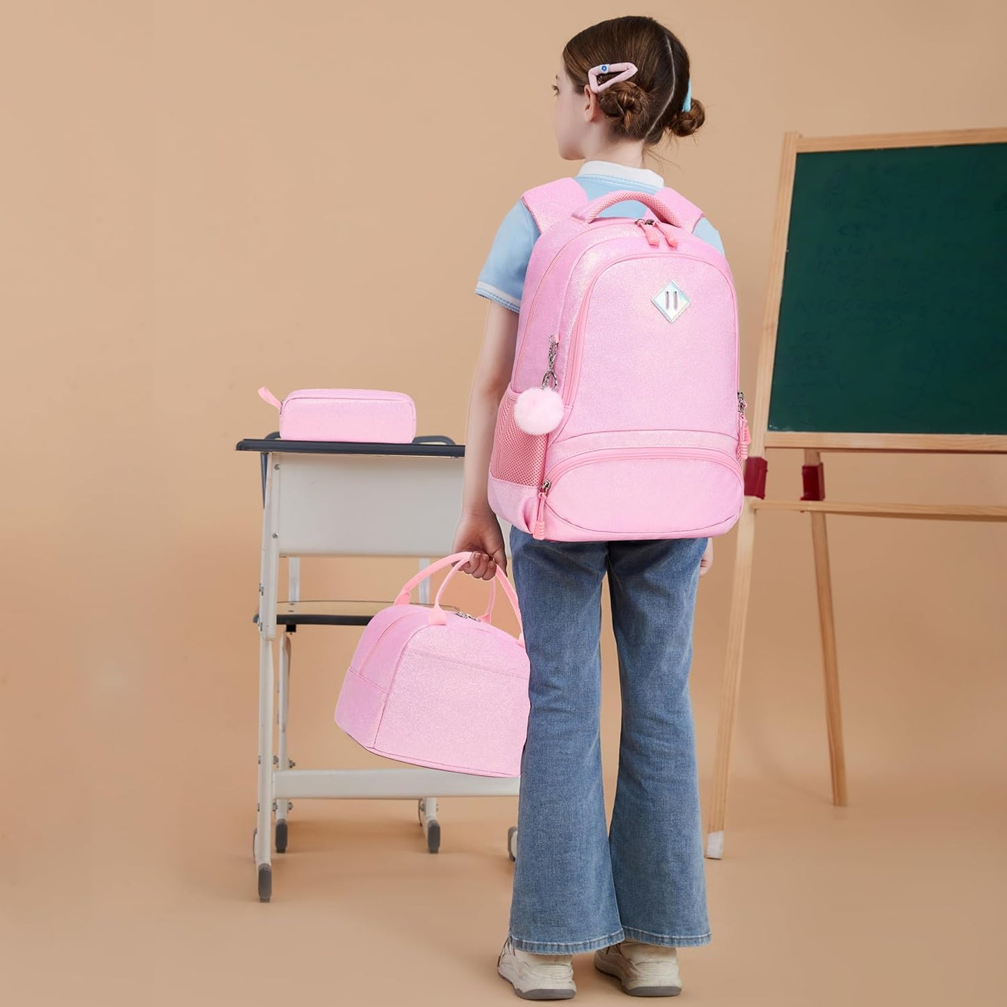 Meisohua Girls Backpack with Lunch Box 3 in 1 Set Kids Backpack for Girls Preschool Kindergarten Elementary School Backpack