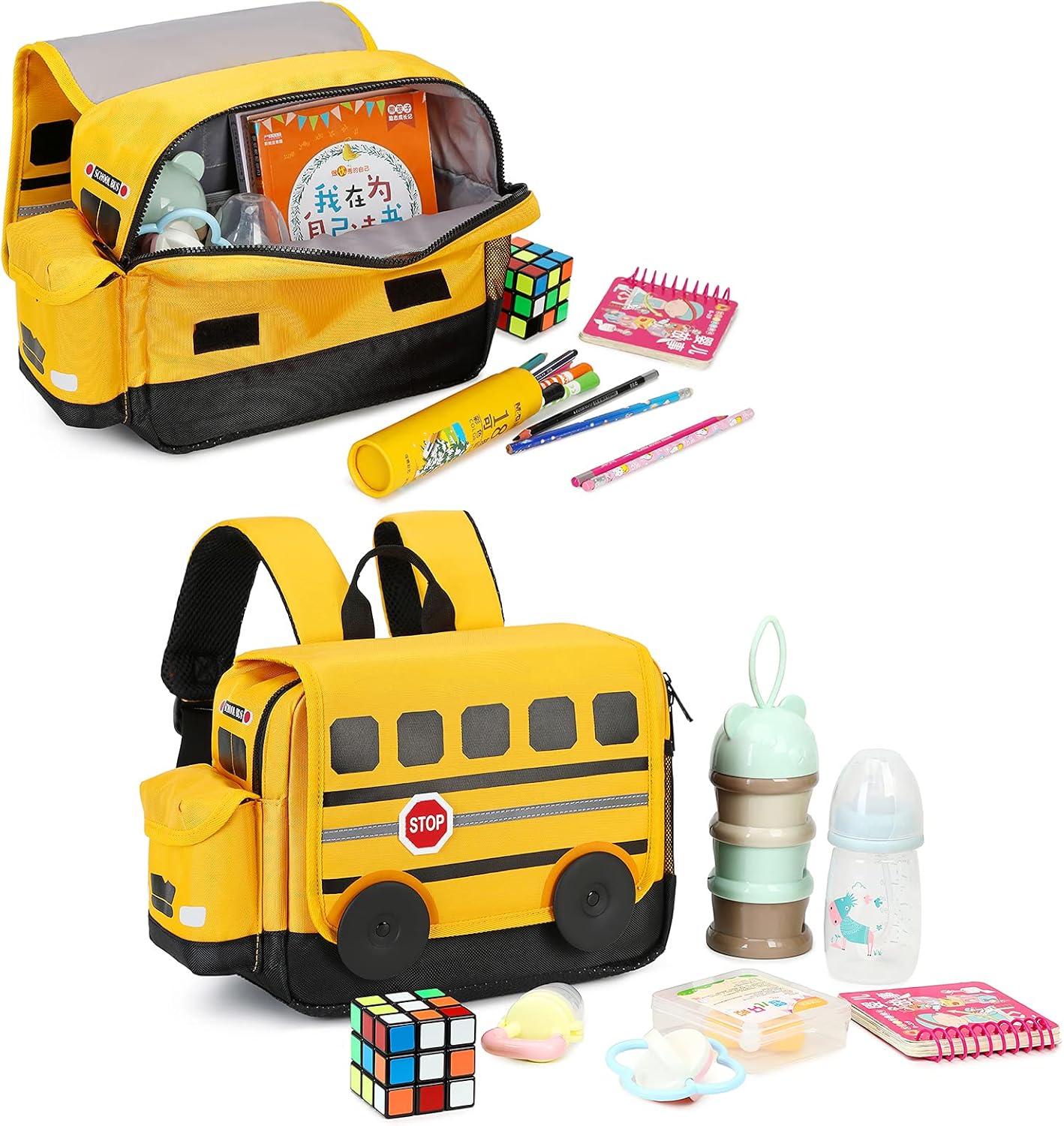 Kids Backpack for Boys Girls Preschool Bookbags 3D Cartoon Daycare Toddler Bags Medium Yellow