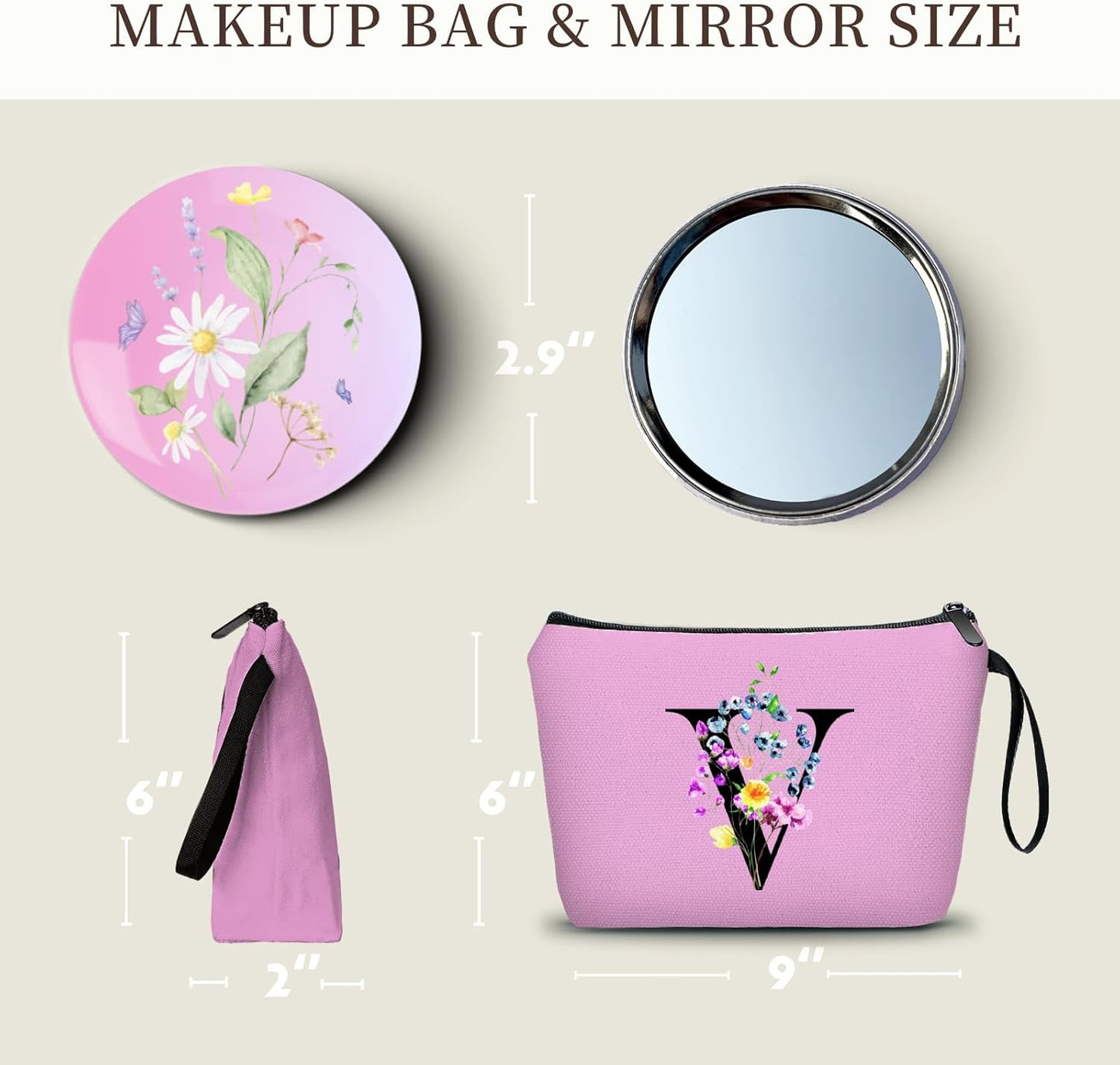 SEAMOON Maid of Honor Friendship Birthday Gifts for Women Her Aunt Sister Bridesmaid Coworkers Bride Personalized Makeup Cosmetic bag with Mirror Mothers Day Christmas Graduation V