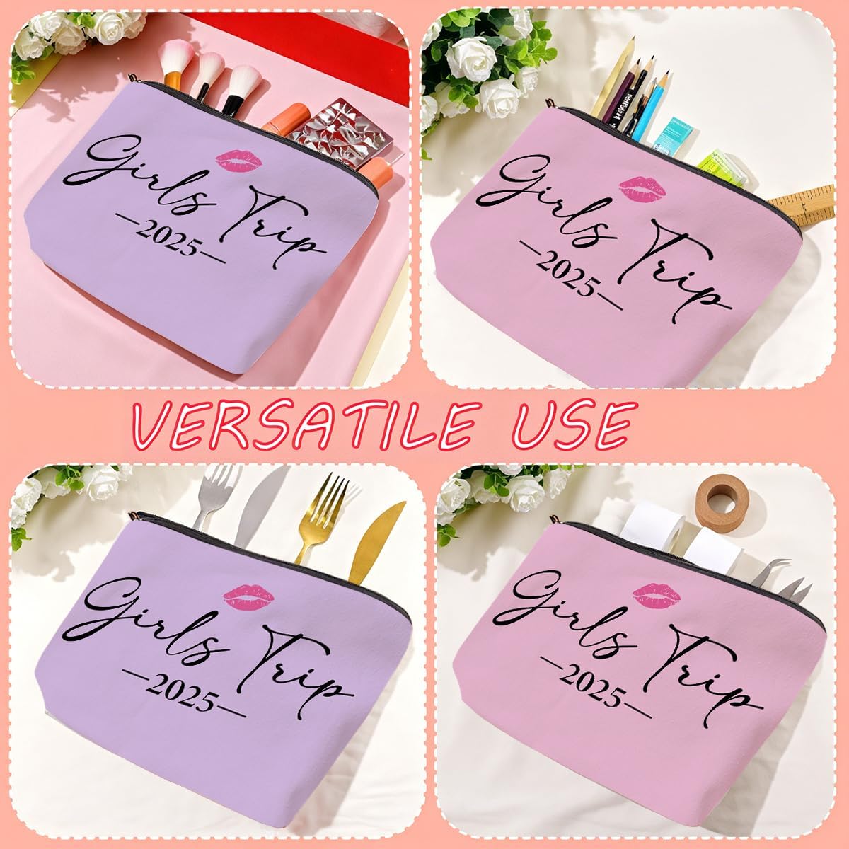 2 PCS Girls Trip Gifts: Fashion Waterproof Nylon Cosmetic Bag, 9W x 7H, Perfect for Travel