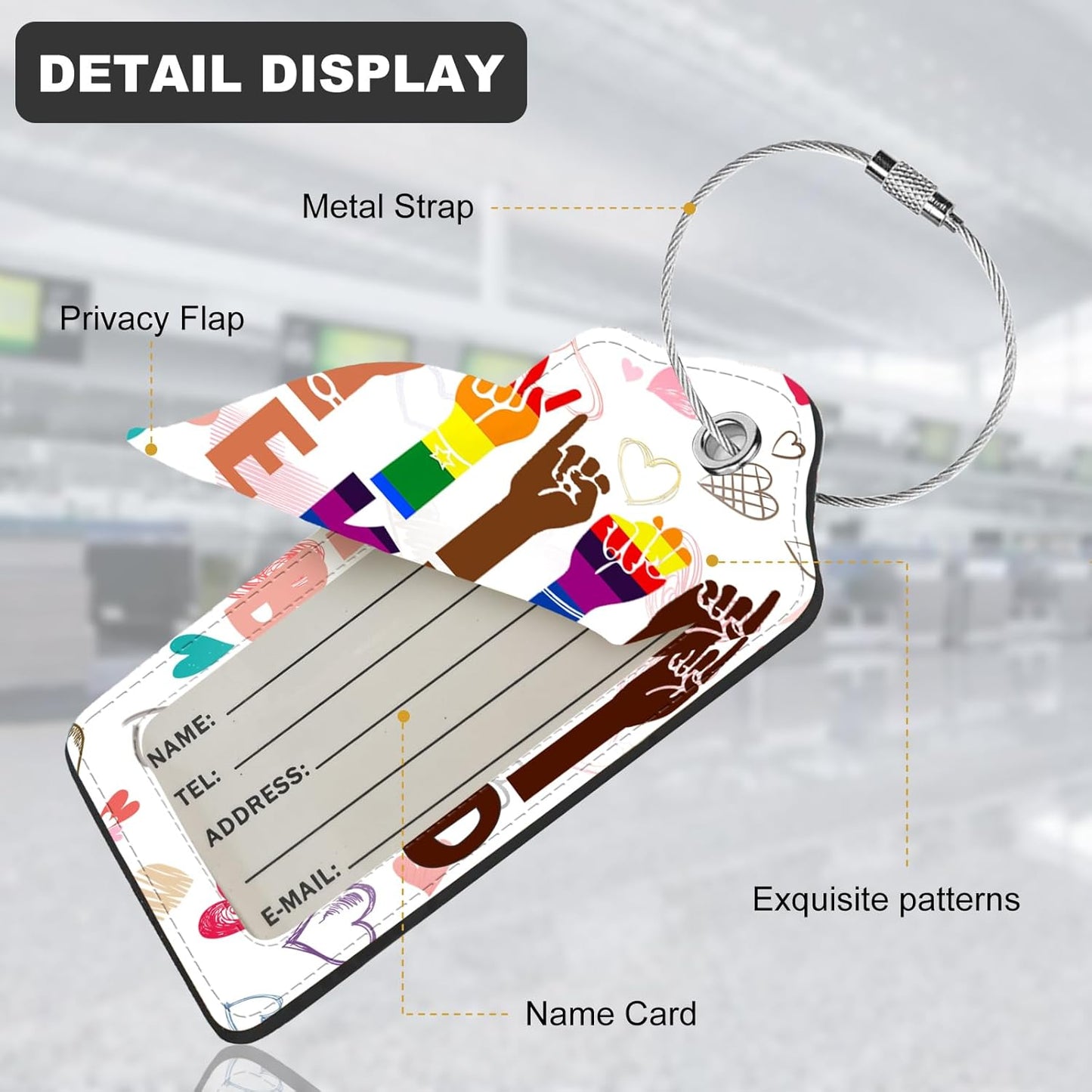 2Pack Luggage Tags for Suitcases, Cute Unique Pu Leather Cruise Luggage Tag with Privacy Cover ID Label Address Card and Metal Ring Suitable for Women Men Kids Travel Bag Finger