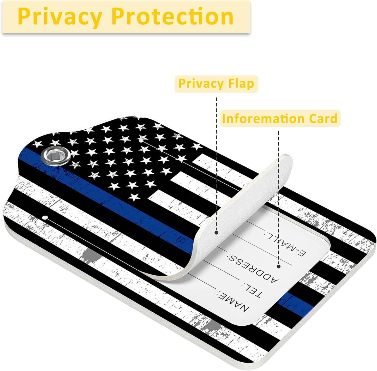 Luggage Tags for Suitcase,2 Pack Police Support Flag Luggage Tag with Privacy Flap,Name ID Label and Metal Loop for Women Men Girls Baggage Bag Backpack Instrument