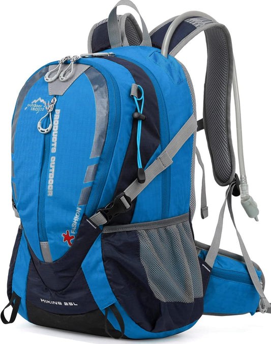 INOXTO Small Hiking Backpack with 2L Water Bladder and Rain Cover, 25L Hydration Daypack for Travel, Cycling, Camping, Outdoor