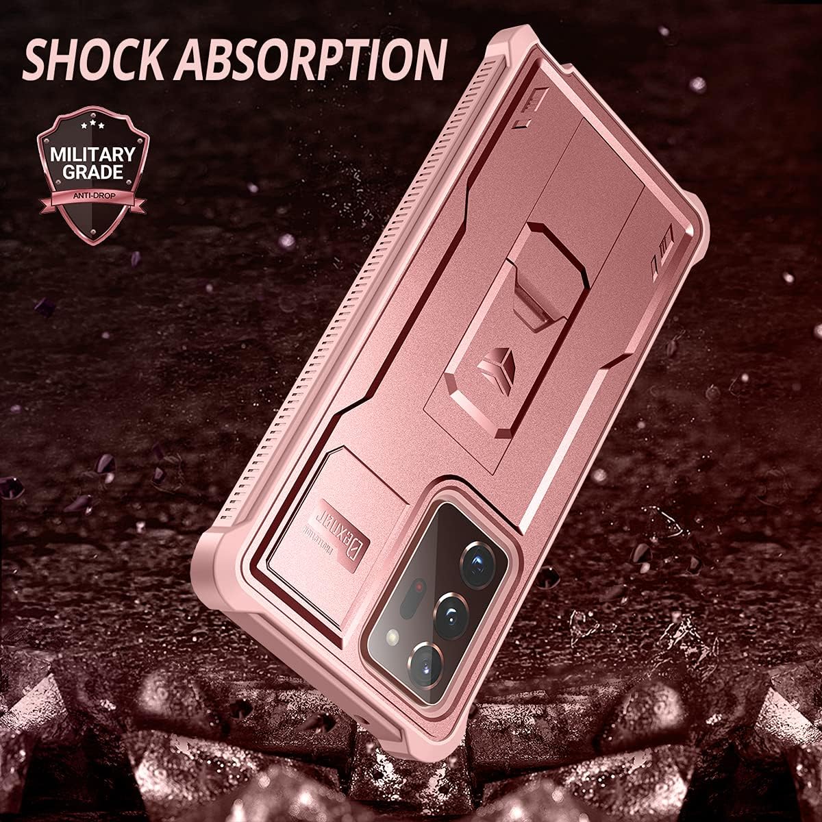 Dexnor for Samsung Galaxy Note 20 Ultra 5G Case, [Built in Screen Protector and Kickstand] Heavy Duty Military Grade Protection Shockproof Protective Cover for Galaxy Note 20 Ultra (Rose Gold)