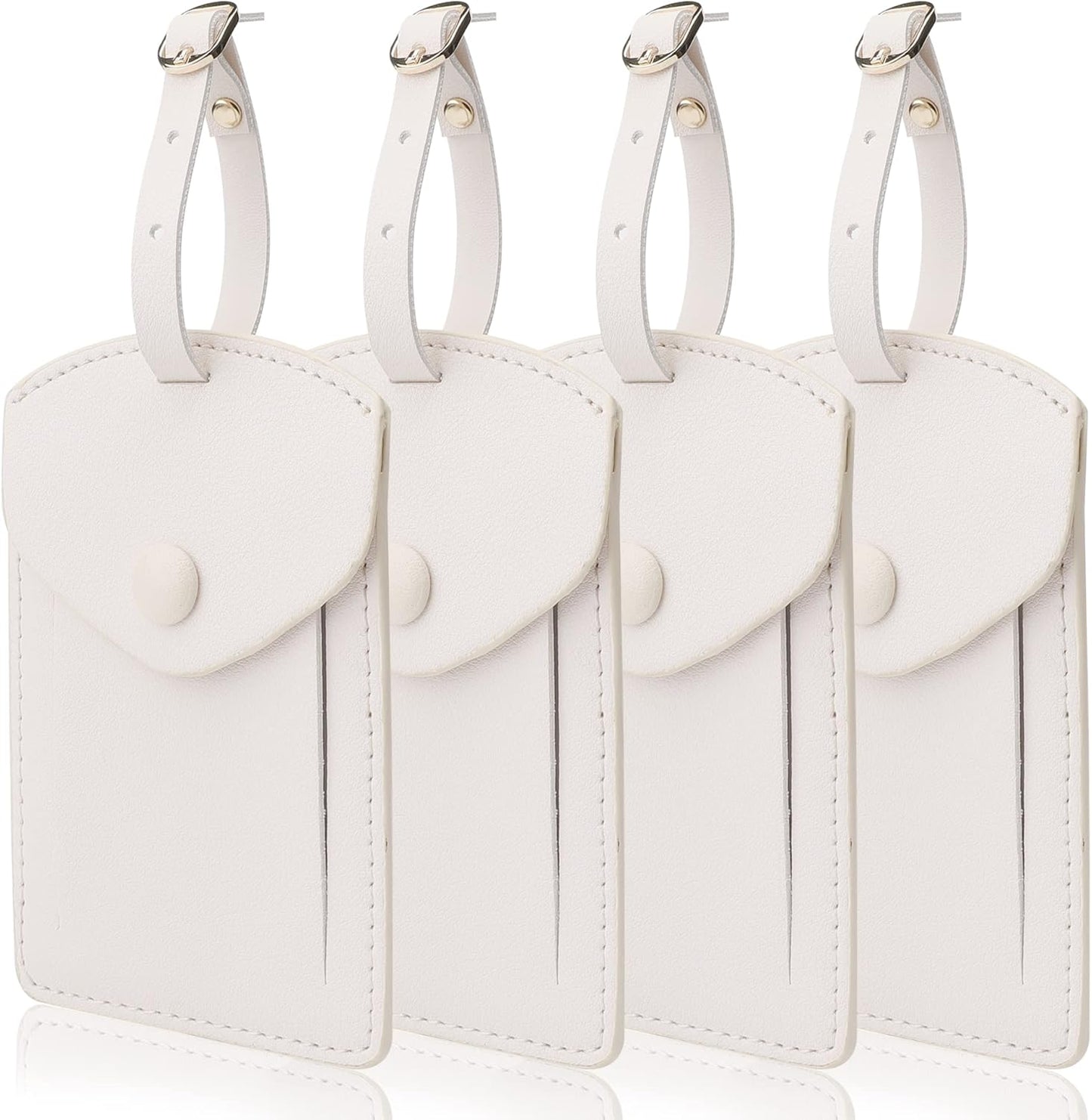 Kevancho Leather Luggage Tags for Men Women, Suitcase Labels Baggage Bag Tag ID Tags with Full Back Privacy Cover for Cruise Ships, Travel Accessories Tags Set of 4 PCS (White)