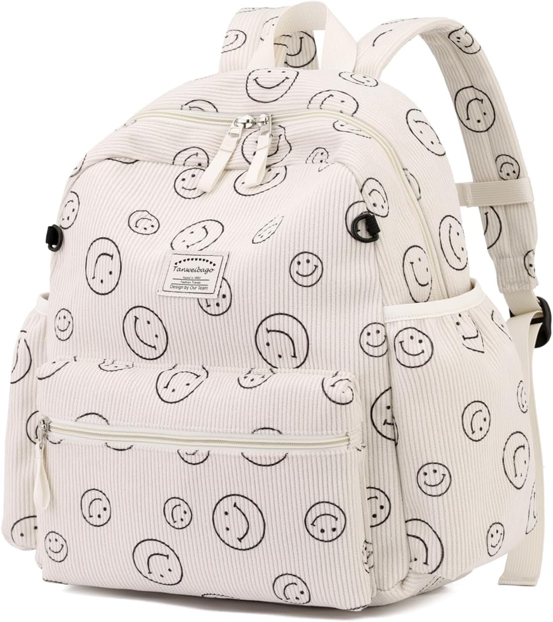 Corduroy Kids Backpack for Boys Girls 2-5 Toddler Backpacks for Primary Elementary Kindergarten (Smile Beige, Small (13.7" H Fit A4 Folder))