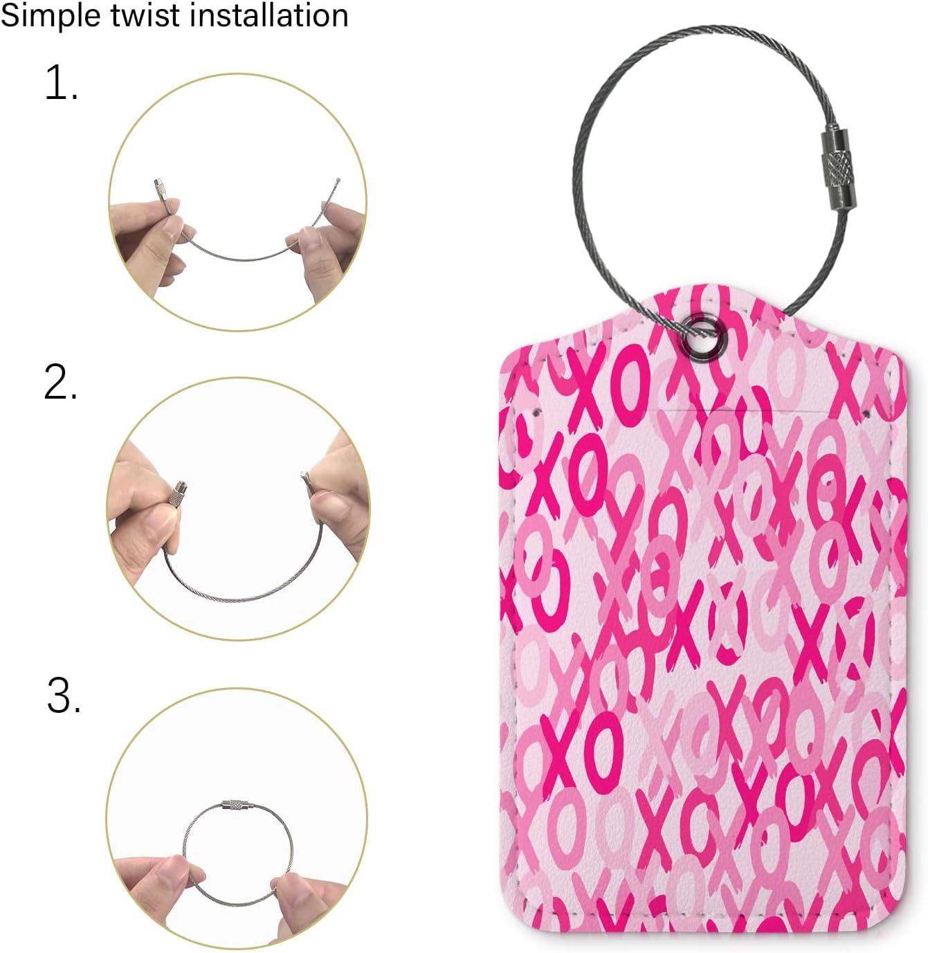 Pink Luggage Tags for Suitcases,Preppy 2 Pack Travel Suitcase Tags,Trendy XOXO Traveling Accessories,Baggage Tag Label with Steel Loop,Boyfriend Girlfriend Gifts,Couple Gifts
