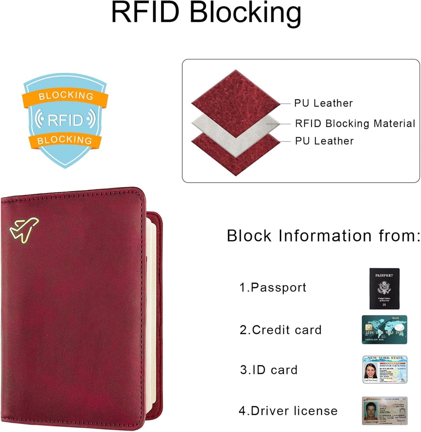 WALNEW Passport Holder for Travel, RFID Passport Cover Wallet for Women Men, PU Leather Passport Book Card Holder Case with Pen, Travelling Essentials for Flying