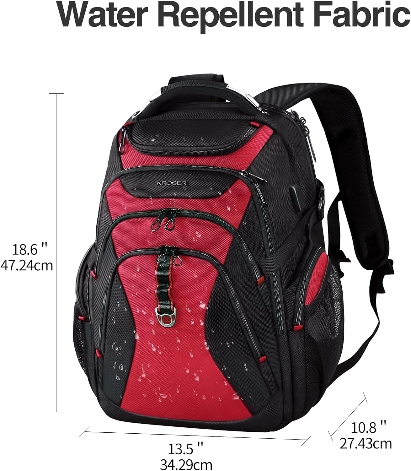 KROSER Travel Laptop Backpack 17.3 Inch XL Computer Backpack with Hard Shell Saferoom RFID Pockets Water-Repellent Business College Daypack Stylish Bag for Men/Women-Black Red