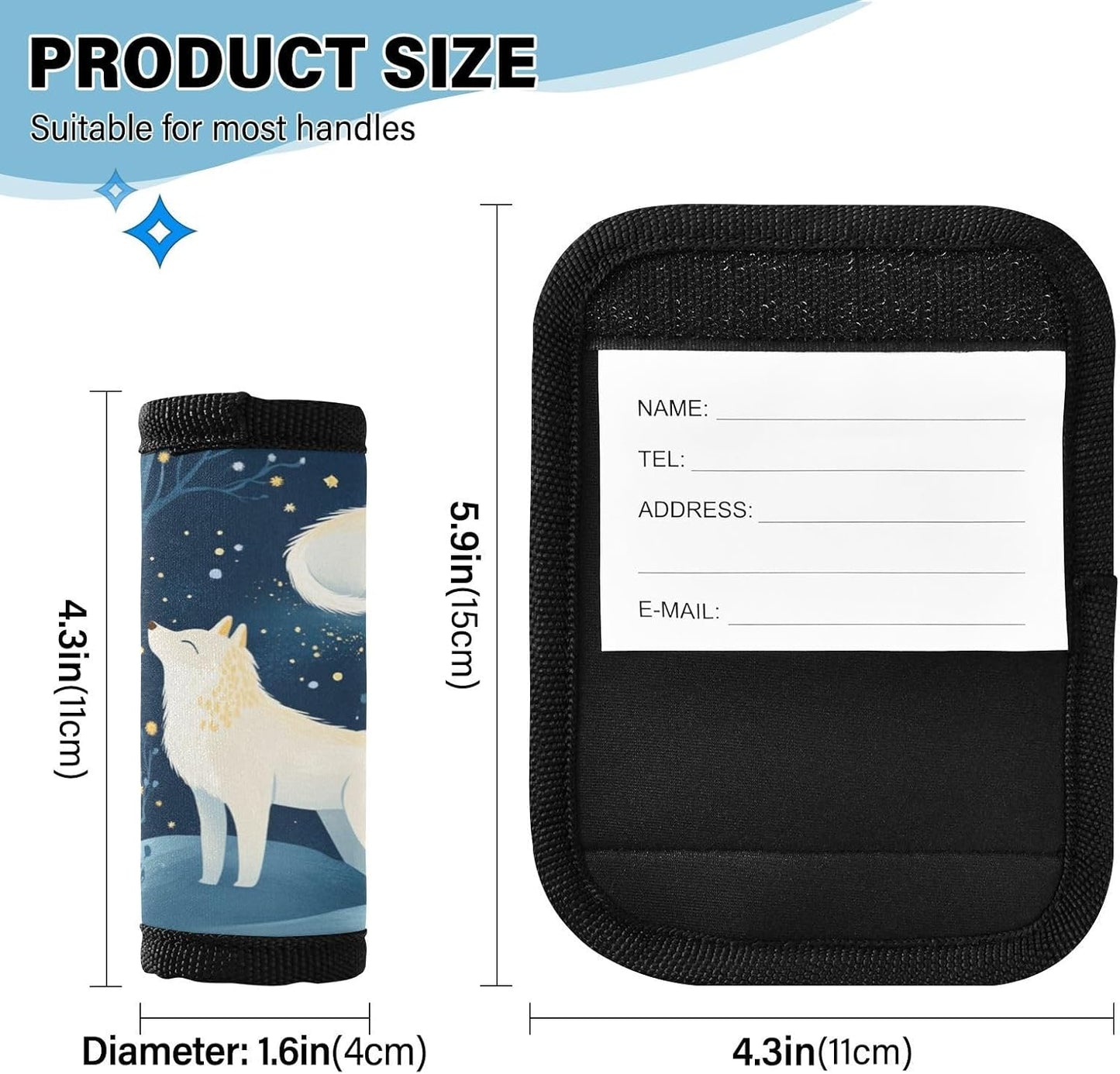 Wolves and Starry Sky 4 Pack Luggage Handle Wraps Covers for Suitcase Identifiers Bag Tags Travel Accessories