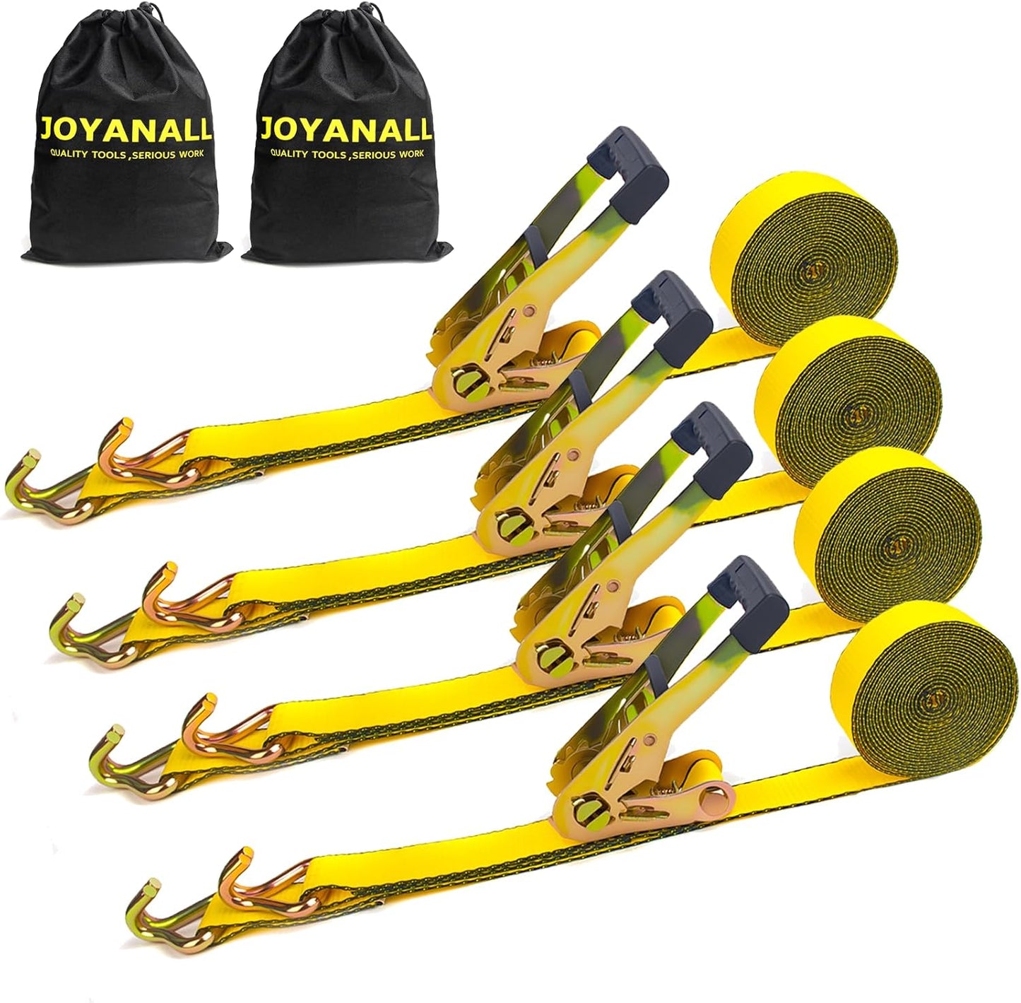 4Pack 2 Inch Ratchet Strap Heavy Duty, 20ft Ratchet Straps Tie Down with Double J Hook, 10000 LBS Break Strength, Cargo Ratchet Straps for Moving, Truck, Trailers, Motorcycles