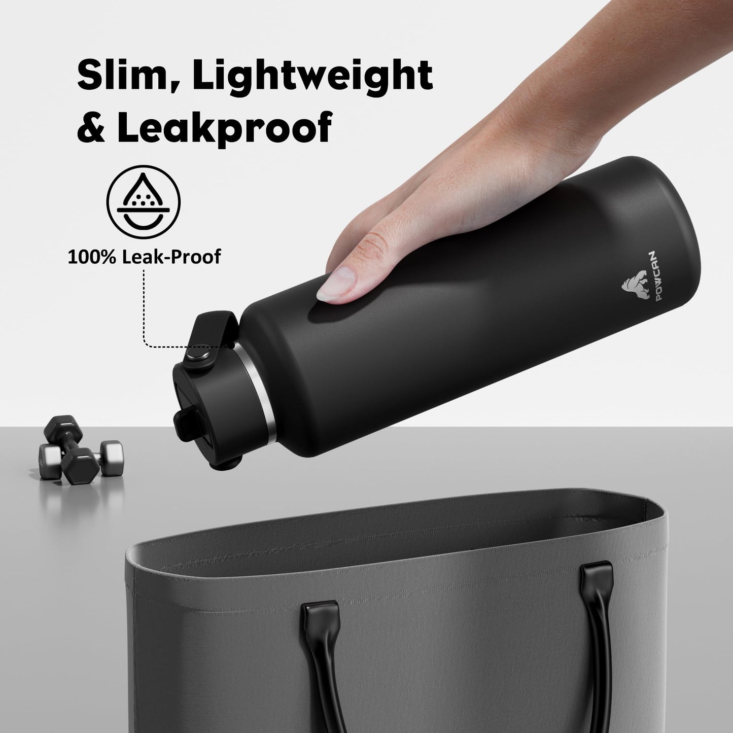 POWCAN 24 oz Slim Insulated Water Bottle with Straw: Leakproof, Keep Cold 24H, Cupholder Friendly