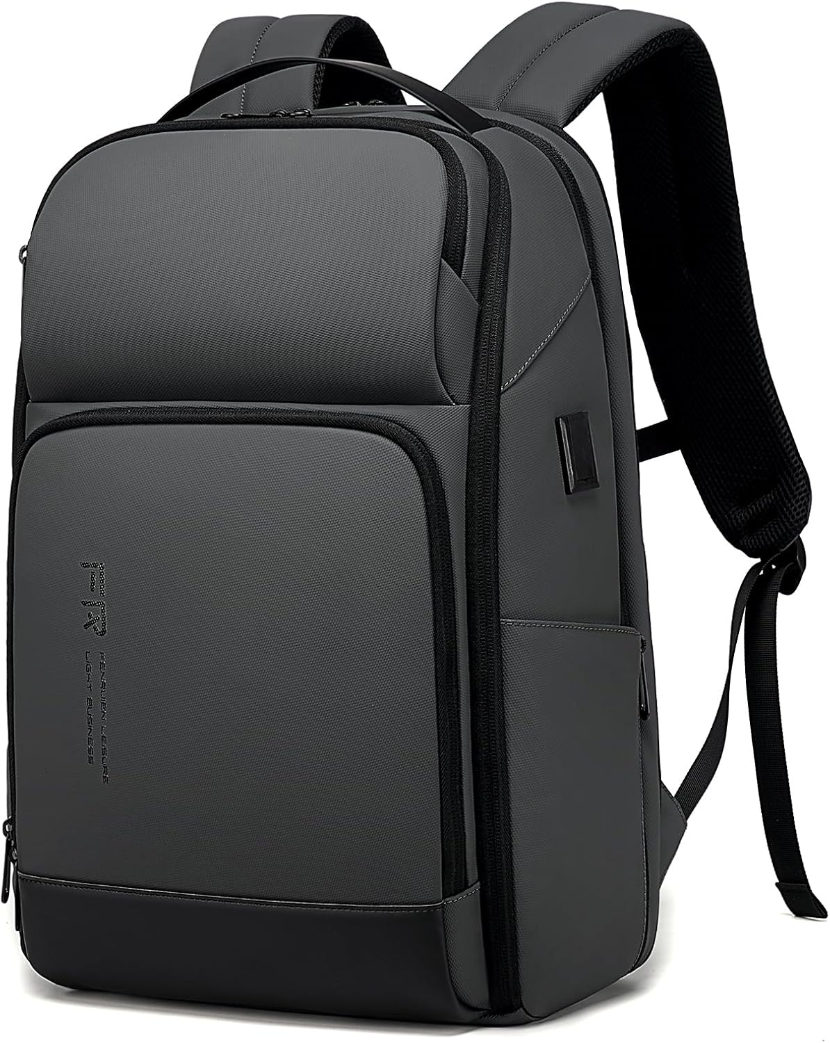 FENRUIEN 17 Inch Travel Backpack Gray, Expandable Water Resistant Computer Backpack with USB Port, Laptop Bag for Business/College/Work