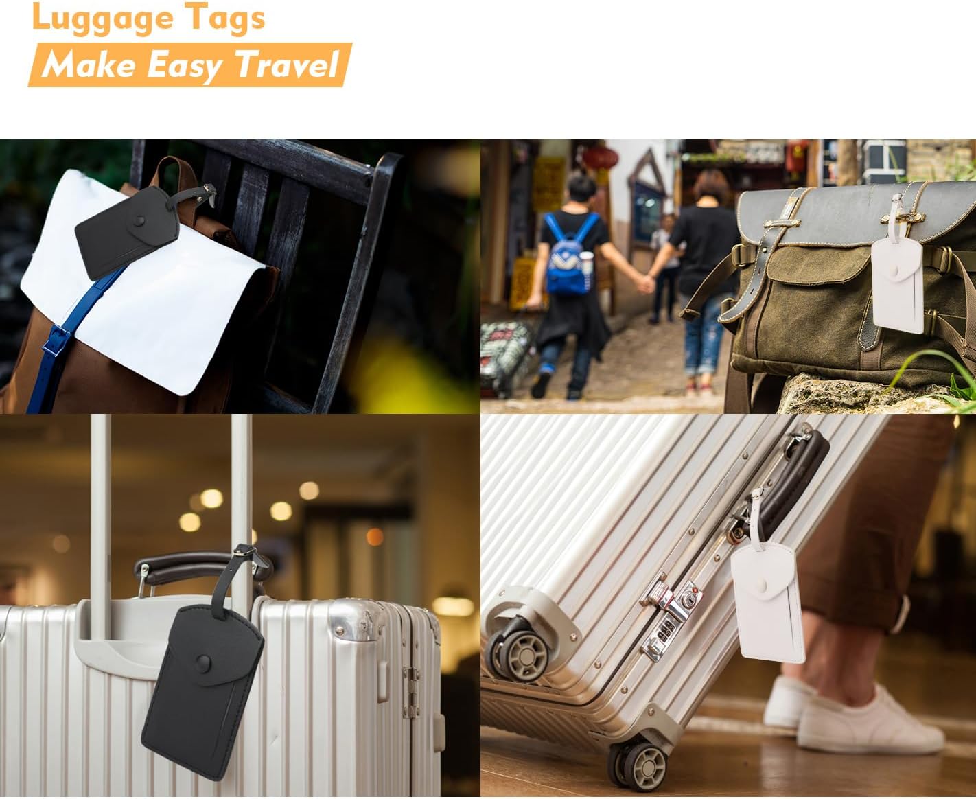 Kevancho Leather Luggage Tags for Men Women, Suitcase Labels Baggage Bag Tag ID Tags with Full Back