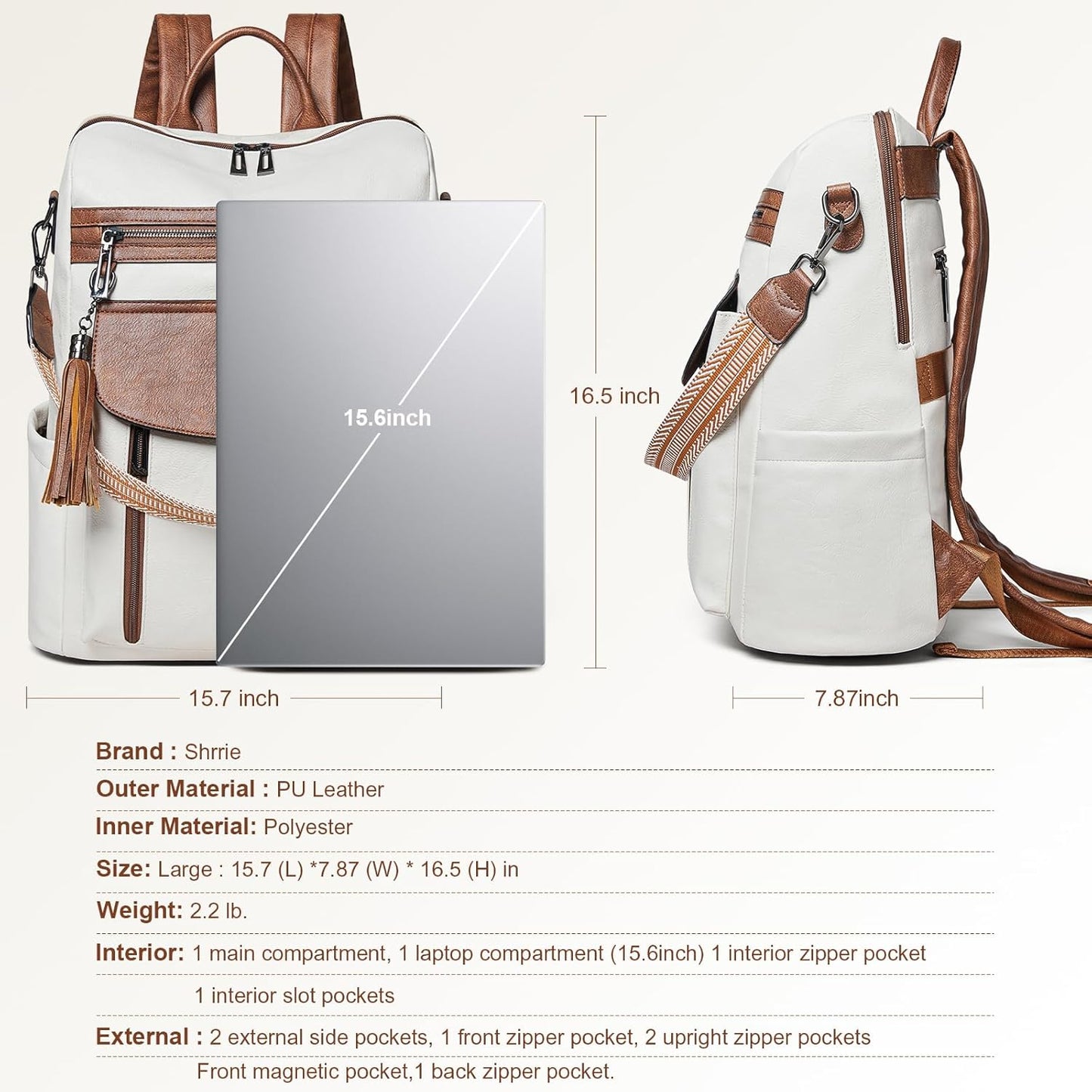 Shrrie Laptop Backpack for Women 15.6 inch,Travel Leather Backpack Purse Nurse Teacher Carry on