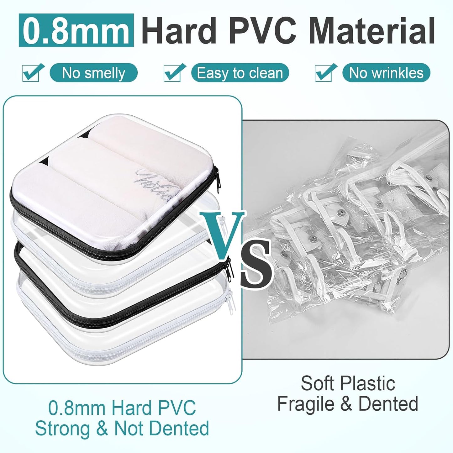 Hoolerry 4 Pcs Hard Clear Zipper Case Makeup Bags Plastic Pencil Pouch Transparent Storage Box