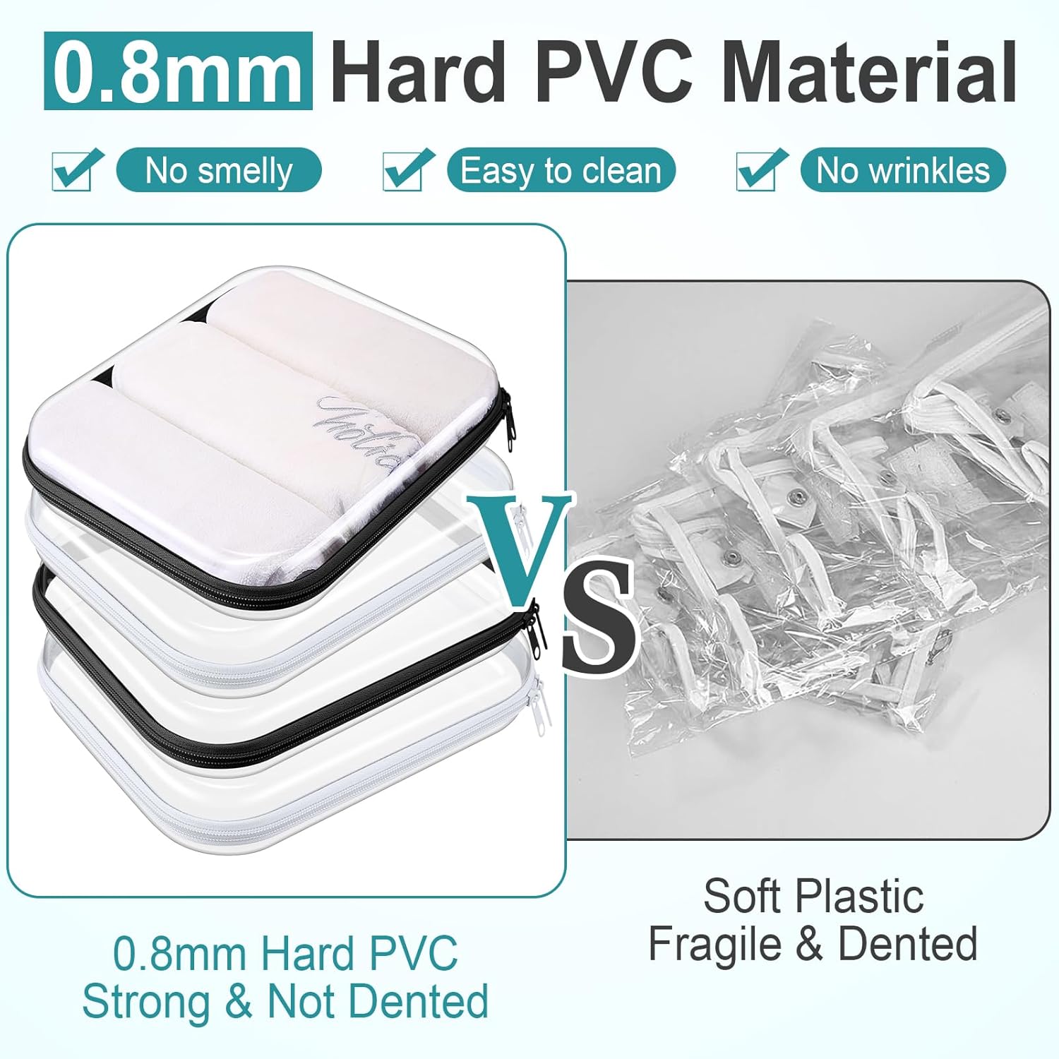 Hoolerry 4 Pcs Hard Clear Zipper Case Makeup Bags Plastic Pencil Pouch Transparent Storage Box