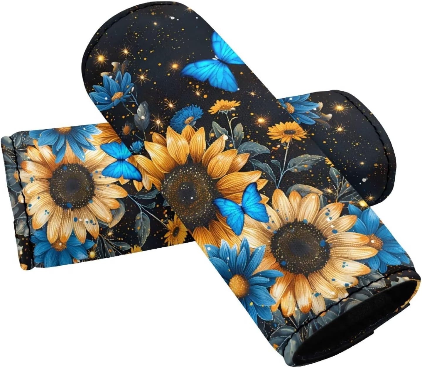 Sunflower Luggage Handle Wraps Butterfly Set of 2 Pcs Suitcase Protection Sleeve Cover for Women Men Luggage ID Tags Portable Travel Accessories
